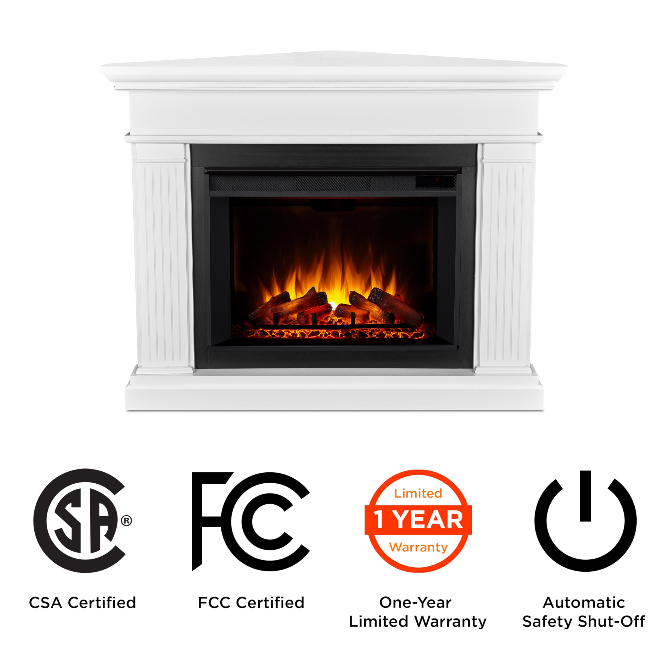 Real Flame Kennedy Grand Corner Electric Fireplace, Free Standing With Mantel & Real Wood Finish