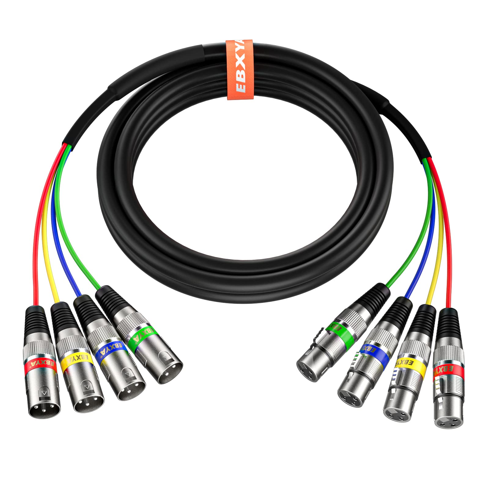 Ebxya 10 Ft Xlr Snake Cables 4 Colored, 4 Channel Microphone Patch Cable Xlr Male To Female, Recording Snake For Live, Recording