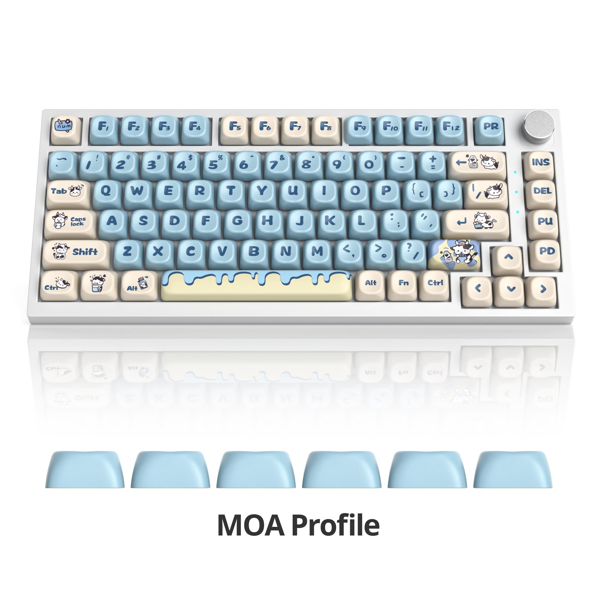 Surmen Cute Round Moa Profile Keycaps, 141 Keys Thicked Pbt 75% Keycaps Dye Sublimation For Cherry Mx Switches Mechanical Keyboa