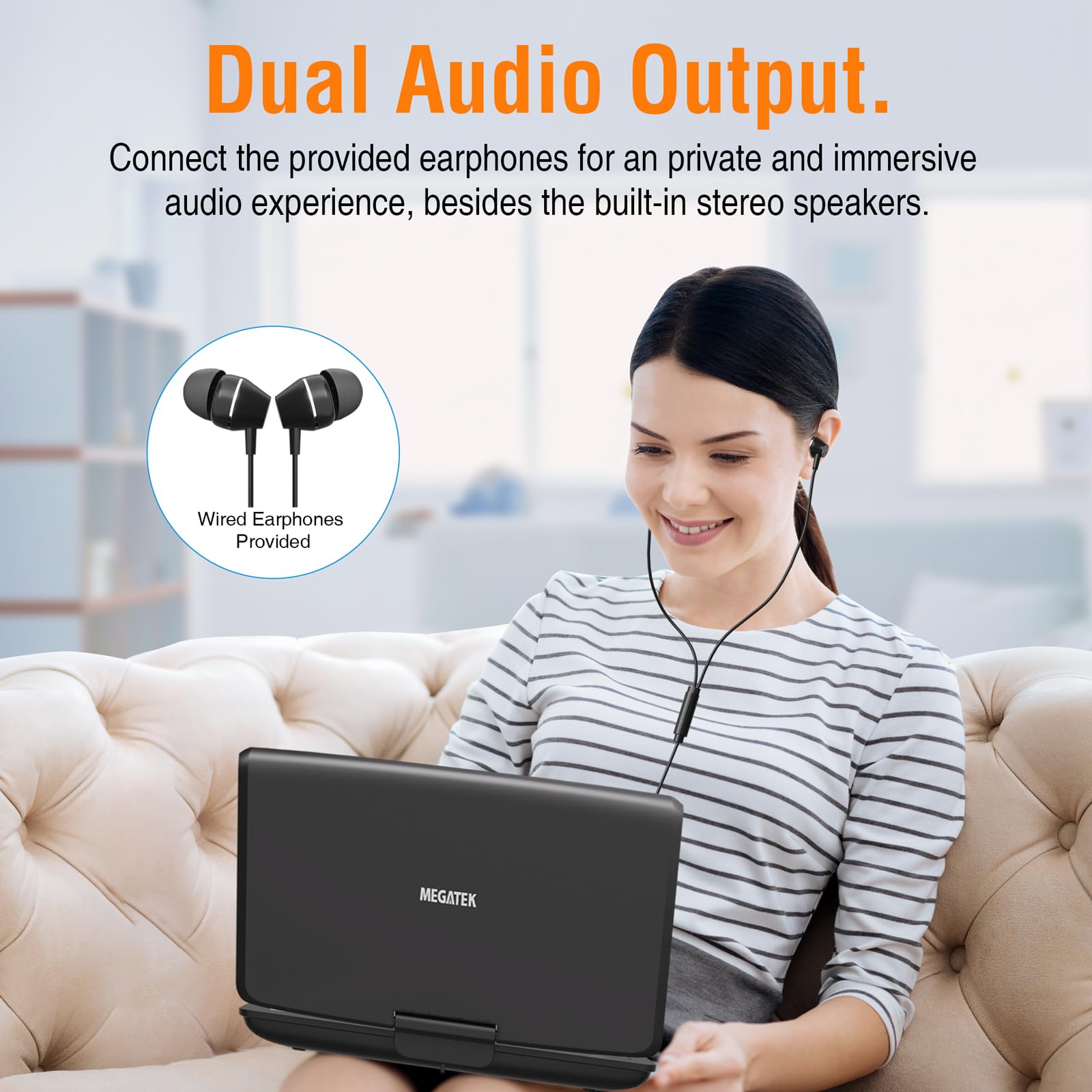 Megatek 12.5'' Portable Dvd Player With 10.5'' Hd Swivel Screen, Upgraded 6 Hour Rechargeable Battery, Play Cd/Dvd/Usb/Sd Card,