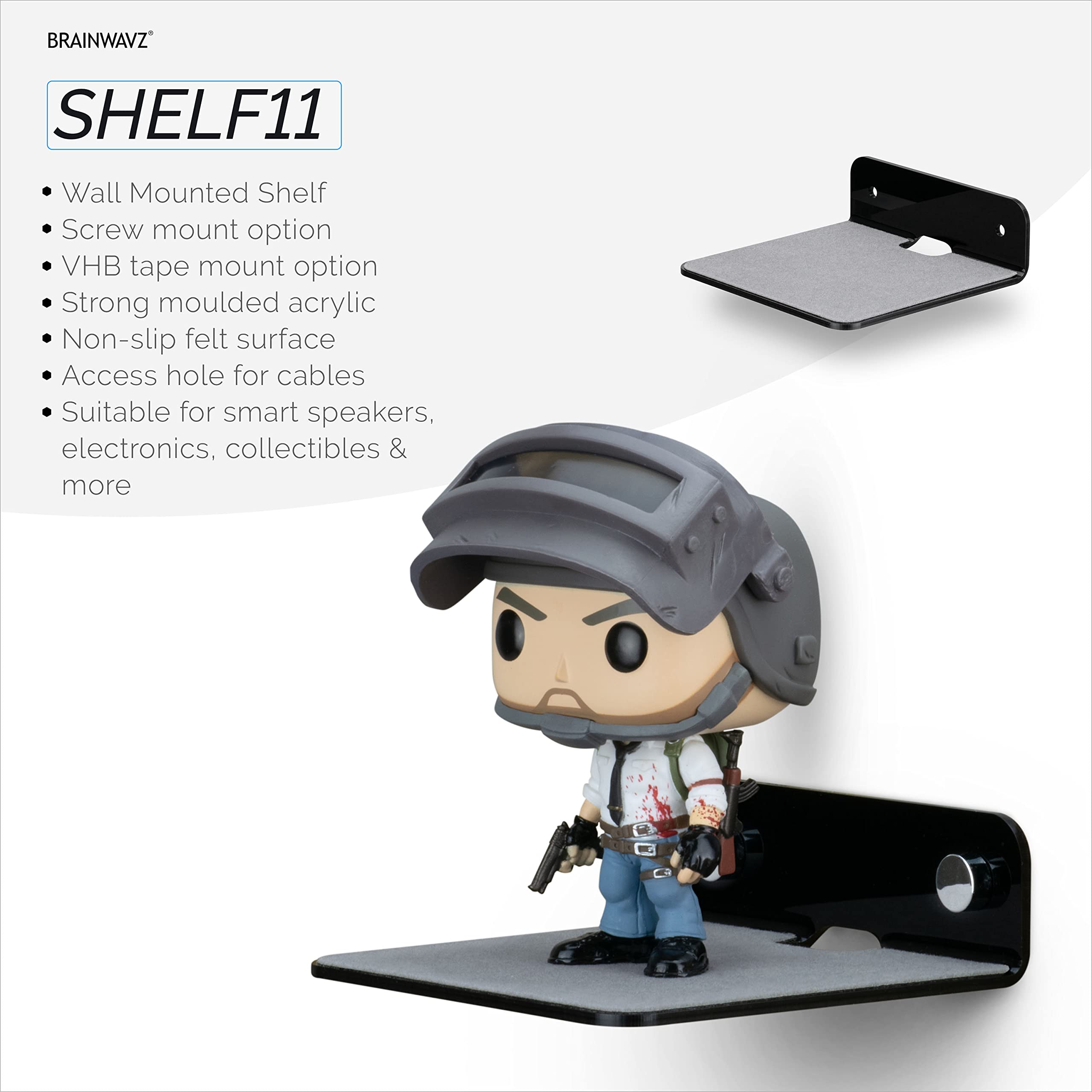 Brainwavz 2-Pack 4    Small Floating Shelf Bluetooth Speaker Stand, Adhesive & Screw Wall Mount, Anti Slip, For Cameras, Baby Mo