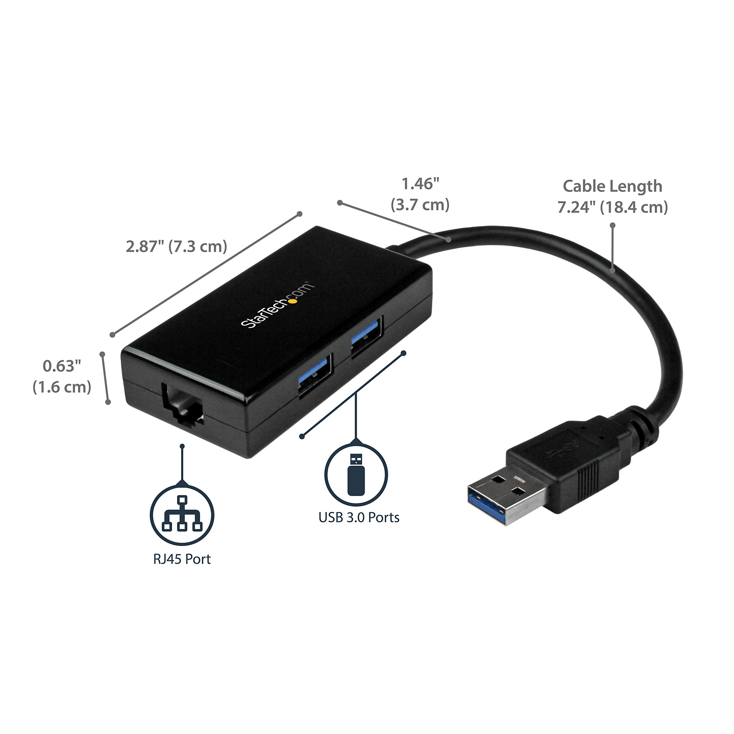 Startech.Com 2 Port Usb 3.0 Hub With Ethernet   Usb 3.0 X 2   Gigabit Ethernet Network Adapter For Windows/Mac/Chrome (Usb31000S