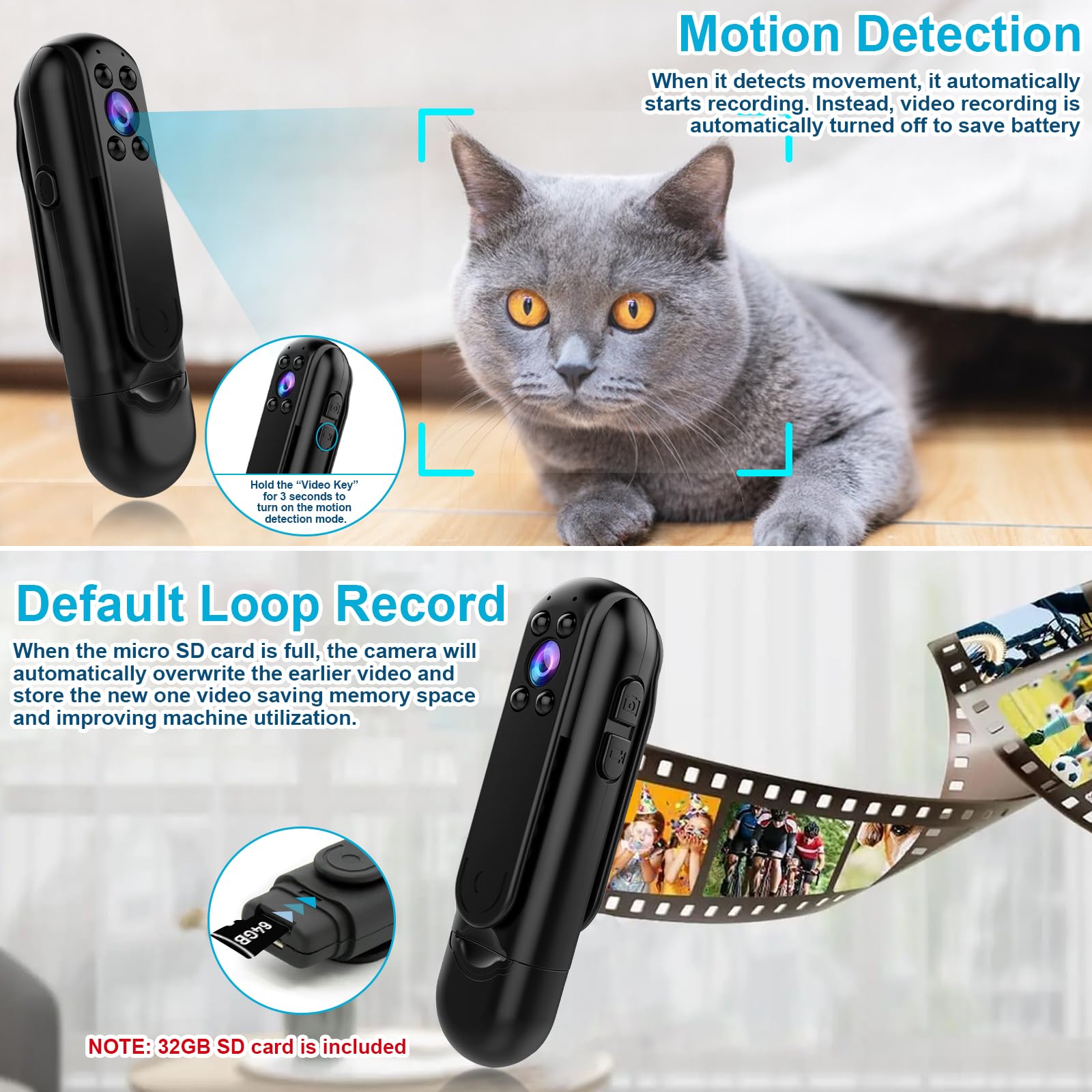 Wotcha Body Camera With 32Gb Card, Hd 1080P Mini Body Cam With Motion Detection, Ir Night Vision, Wearable Small Portable Pocket