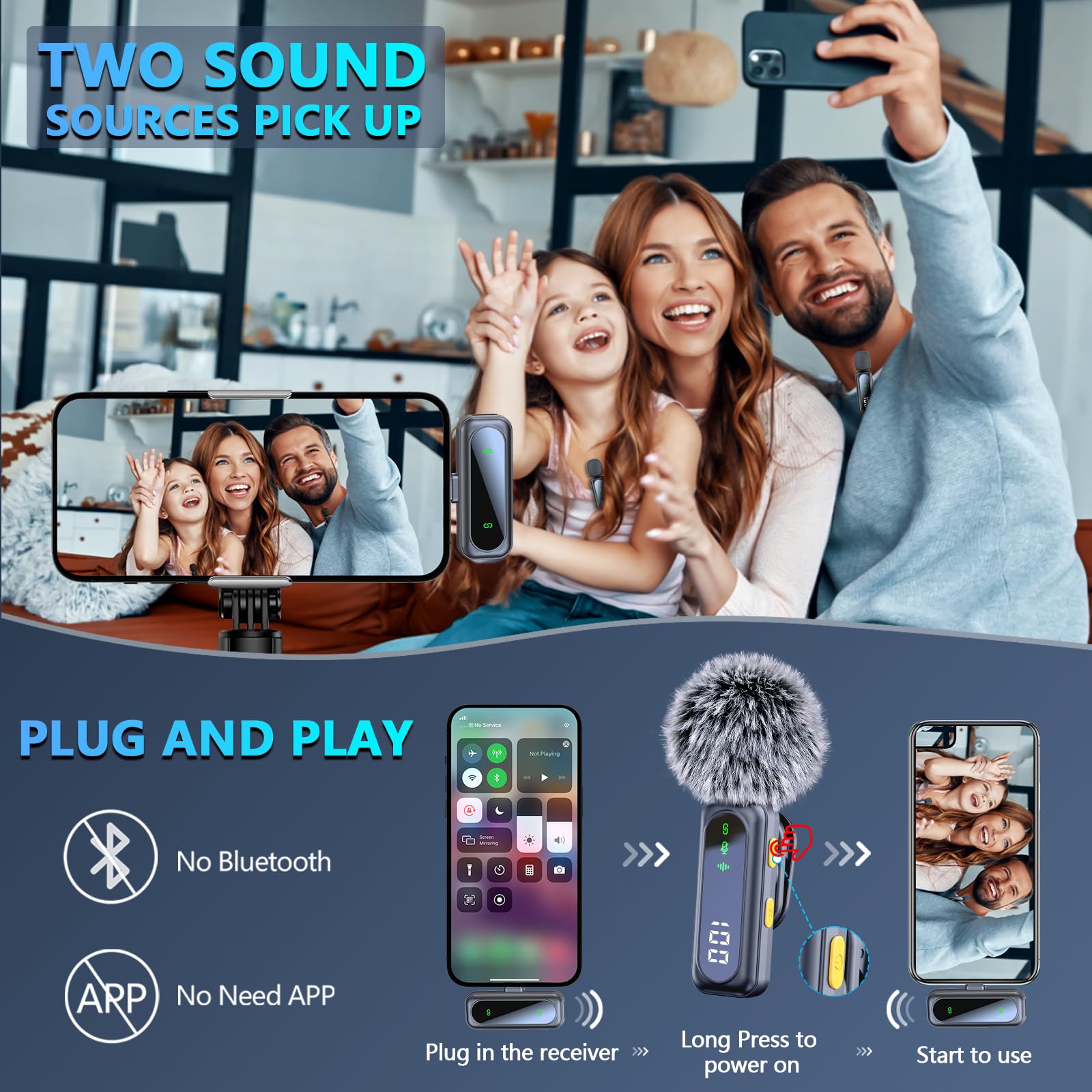 Ricchi Wireless Lavalier Microphone For Iphone Ipad And Android Phone, 2Pcs Mini Microphone With Noise Reduction Lapel Mic For V