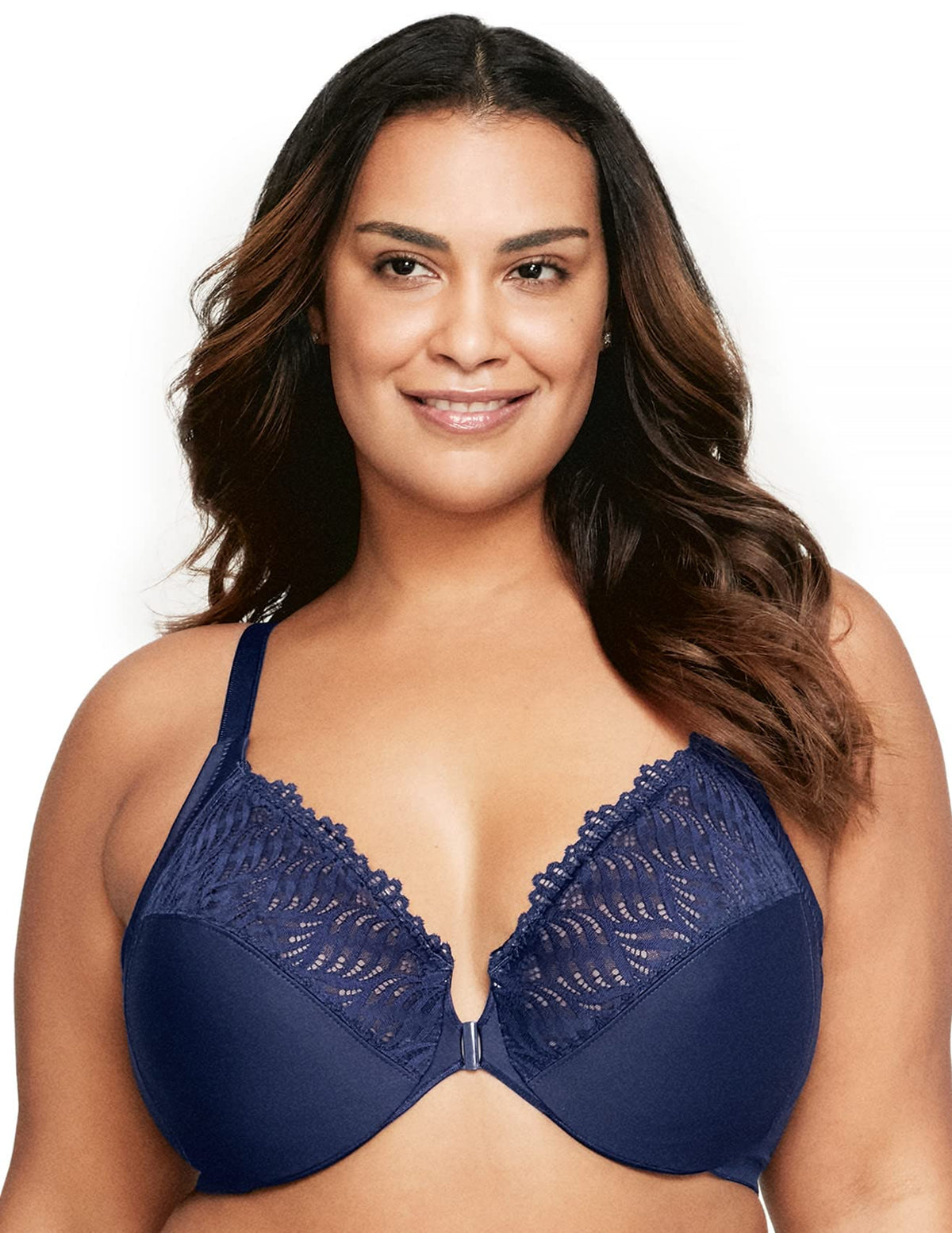 Glamorise Full Figure Plus Size Front Closure T Back Wonderwire Bra Underwire 1246 Blue