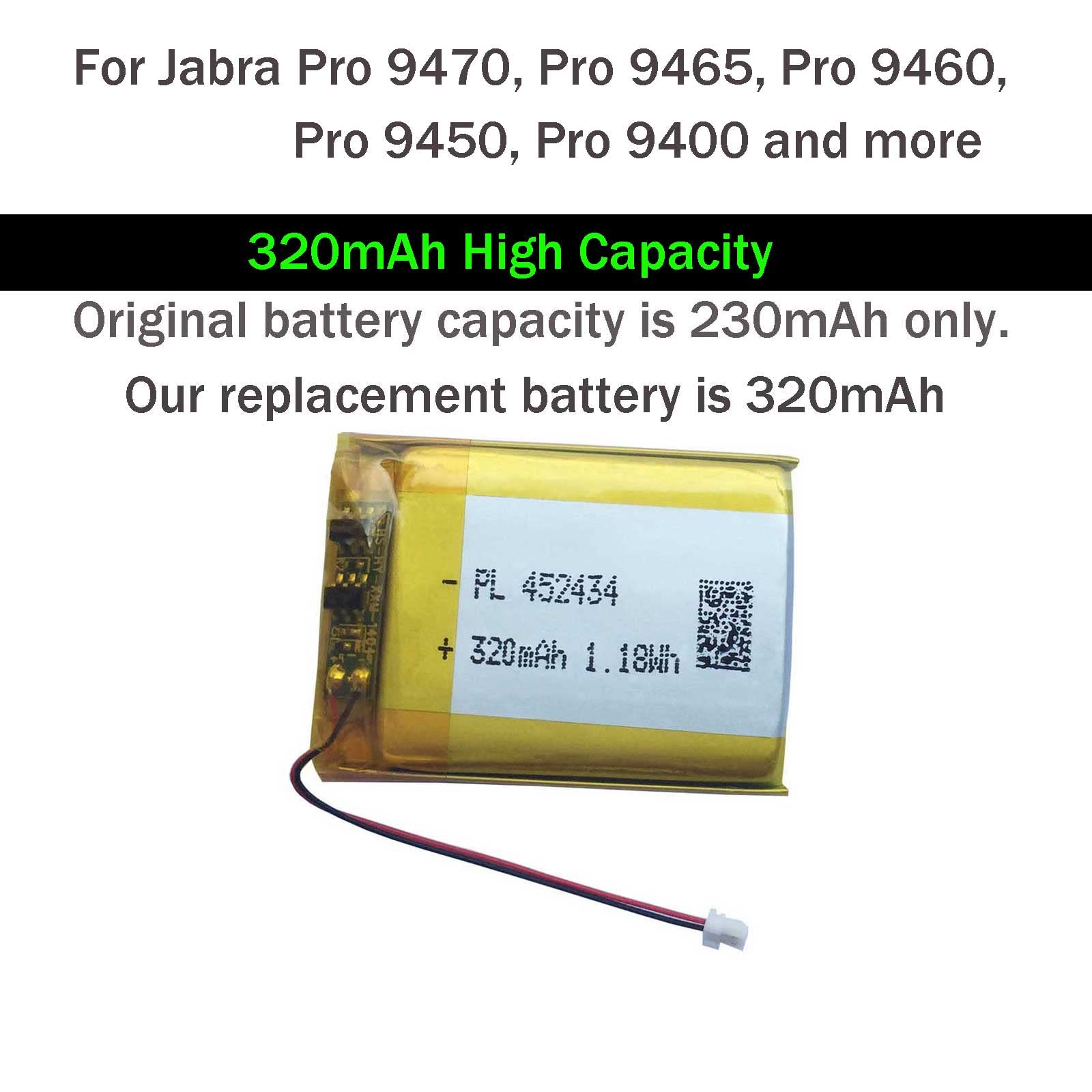 Aolikes 320Mah Ahb412434Pj Battery Replacement For Jabra Pro 9470, Pro 9465, Pro 9460, Pro 9450, Pro 9400 Wireless Headset 14192