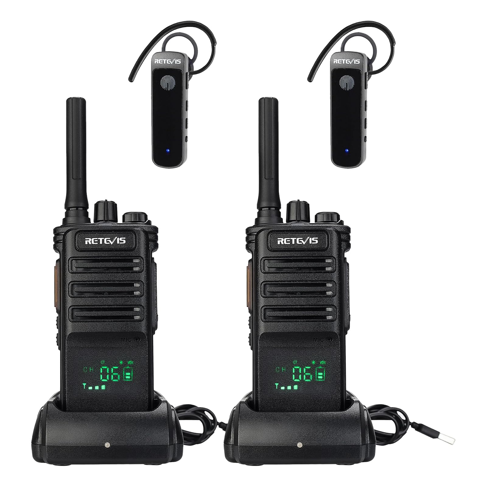 Retevis Rb89 Bluetooth Walkie Talkie, Long Range Two Way Radios,2600Mah Battery, Rechargeable Walkie Talkie,Wireless Earpiece, Vox,Hidden Display Screen For School Church Security(2 Pack)