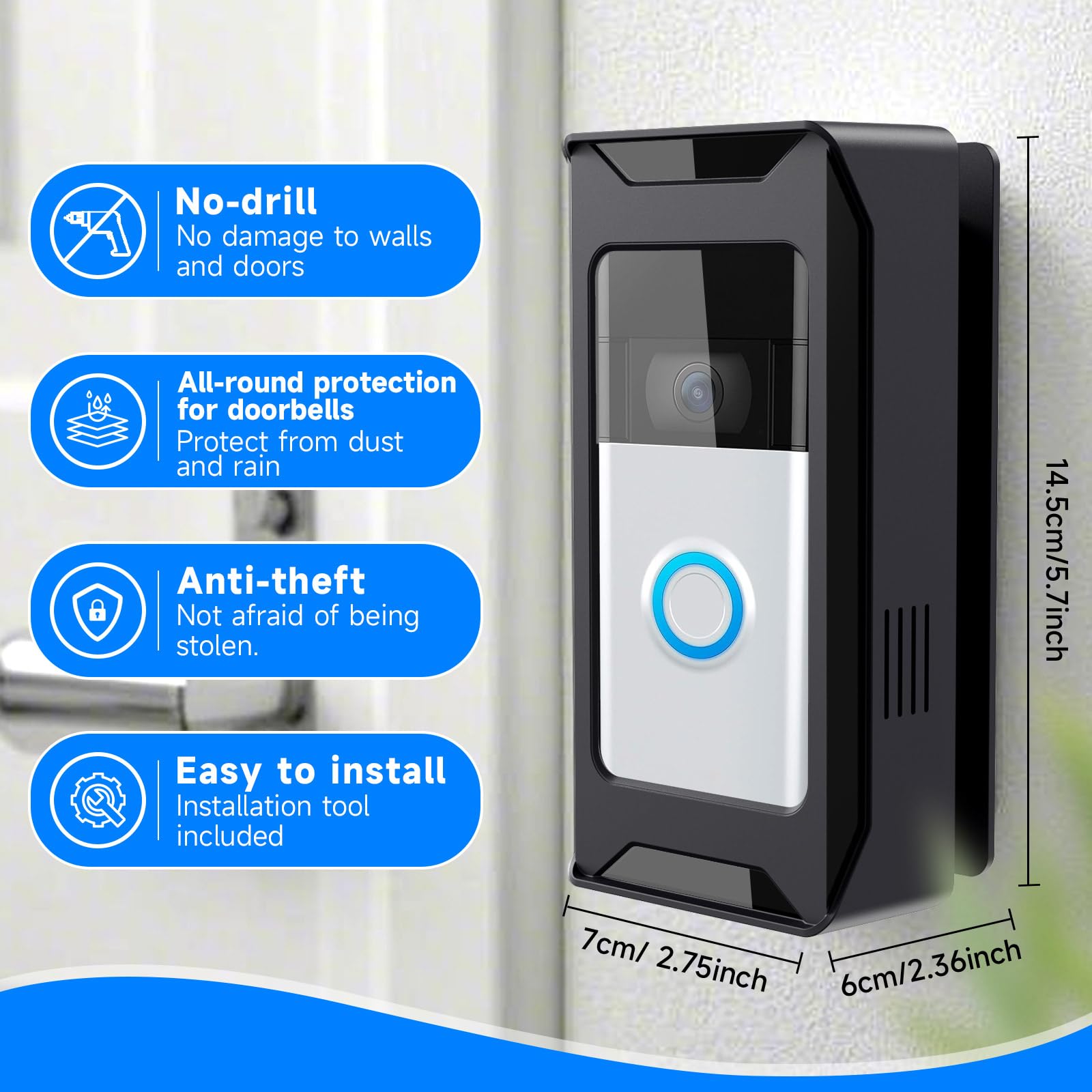 Anti Theft Video Doorbell Mount Compatible With Ring/Blink Wireless Camera Doorbell, Adjustable Angle Doorbell Mount No Drill Ba