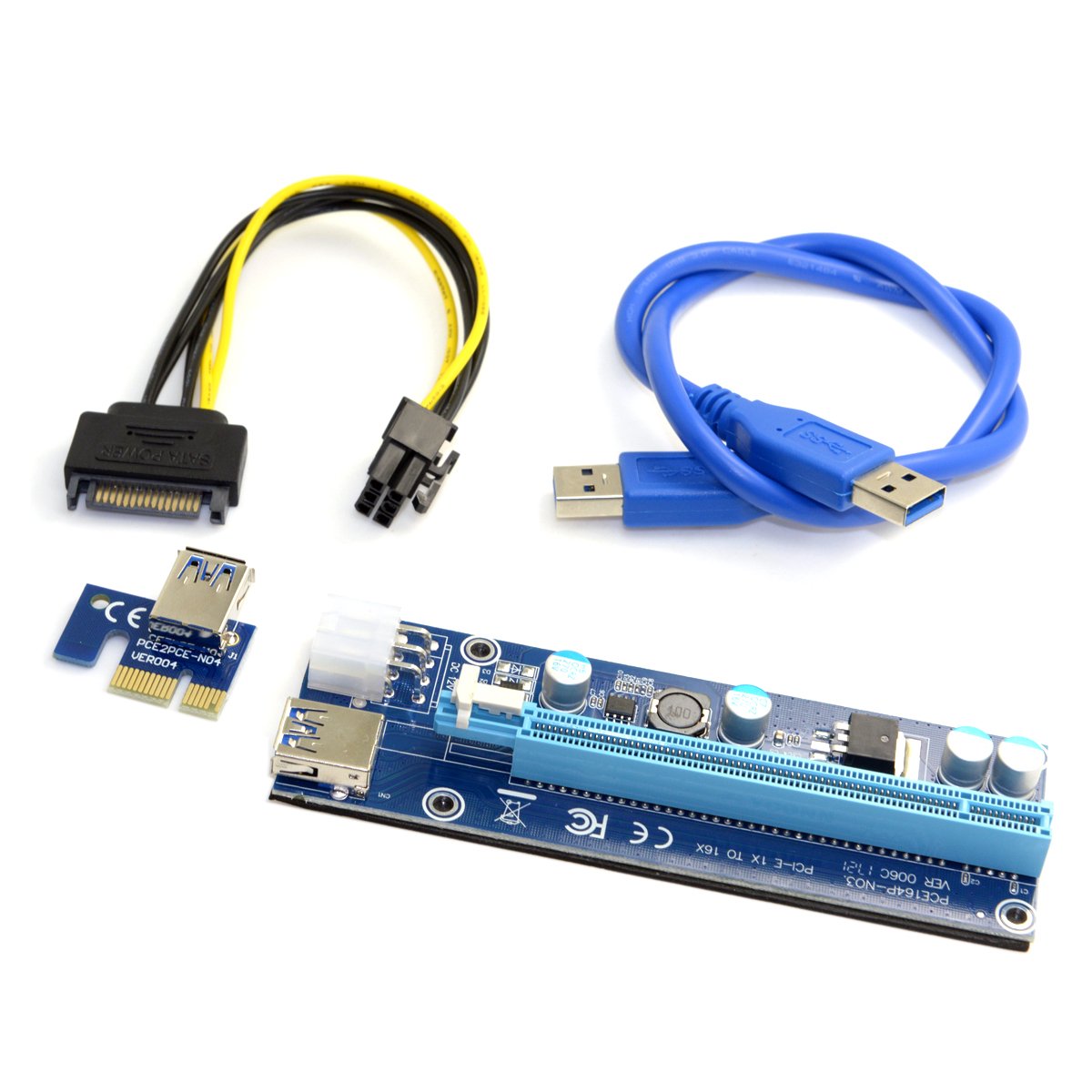 Chenyang Pci-Express X1 To X16 Gpu Riser Card Adapter With Usb 3.0 & Sata Power Cable