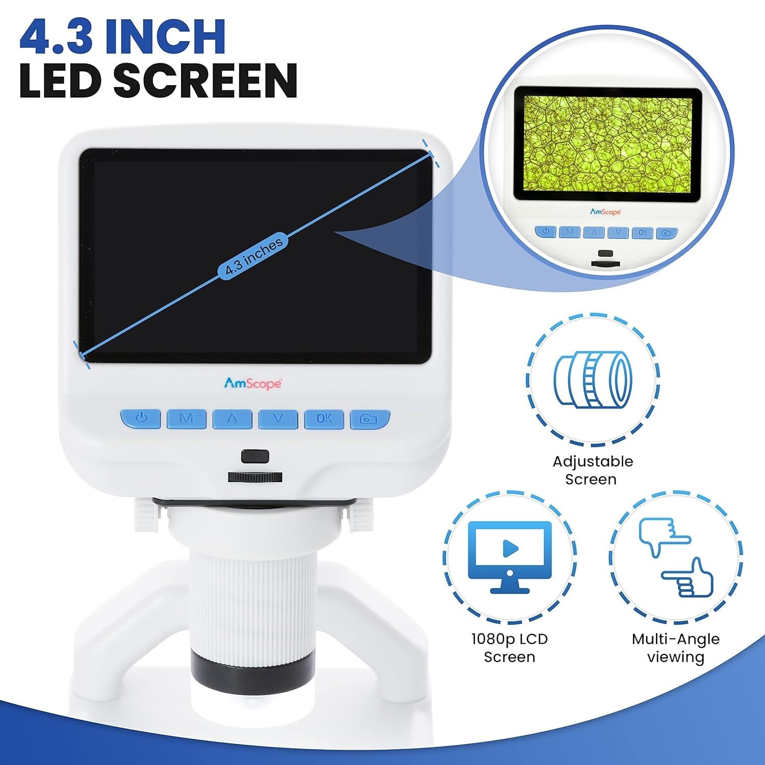 Amscope - 4.3 Inch Premium 1080P Hd Portable Lcd Digital Color Microscope With Dual-Led Illumination - Dm140