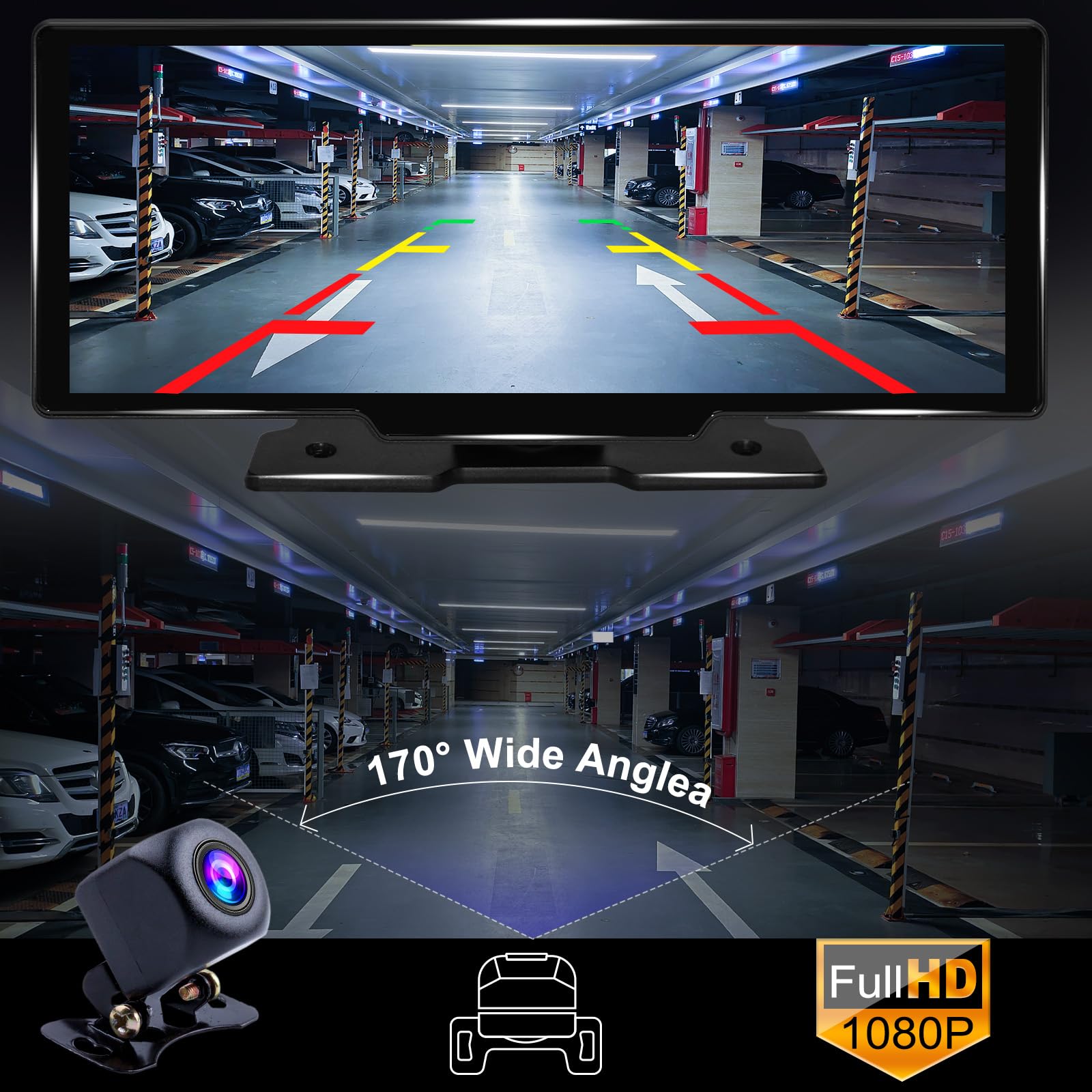 Portable Carplay Screen For Car, 10.26'' Wireless Car Stereo Receiver Apple Carplay & Android Auto With Front Dash Cam/1080P Bac