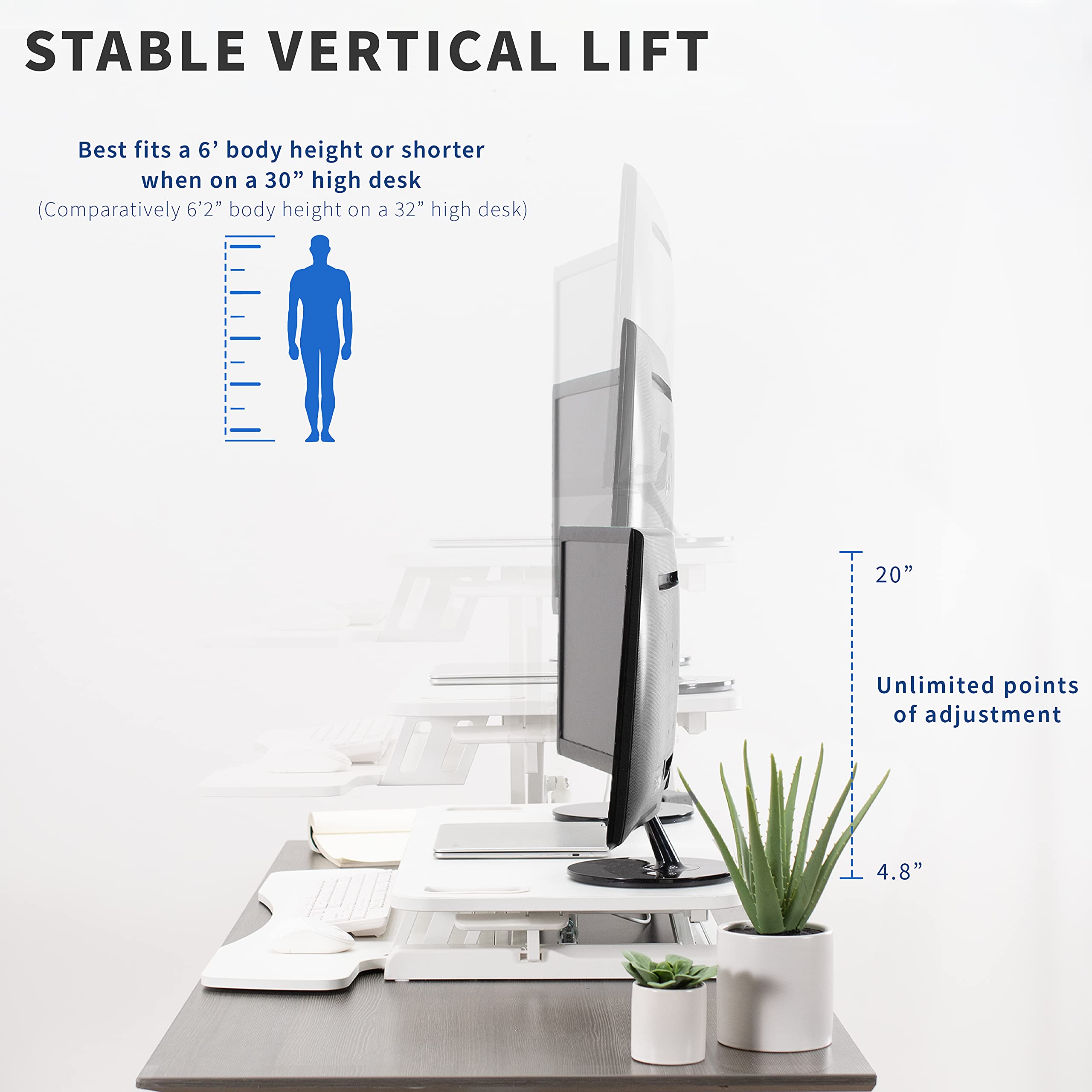 VIVO 38 inch Desk Converter, K Series, Height Adjustable Sit to Stand Riser, Dual Monitor and Laptop Workstation with Wide Keyboard Tray, White, DESK V037KW