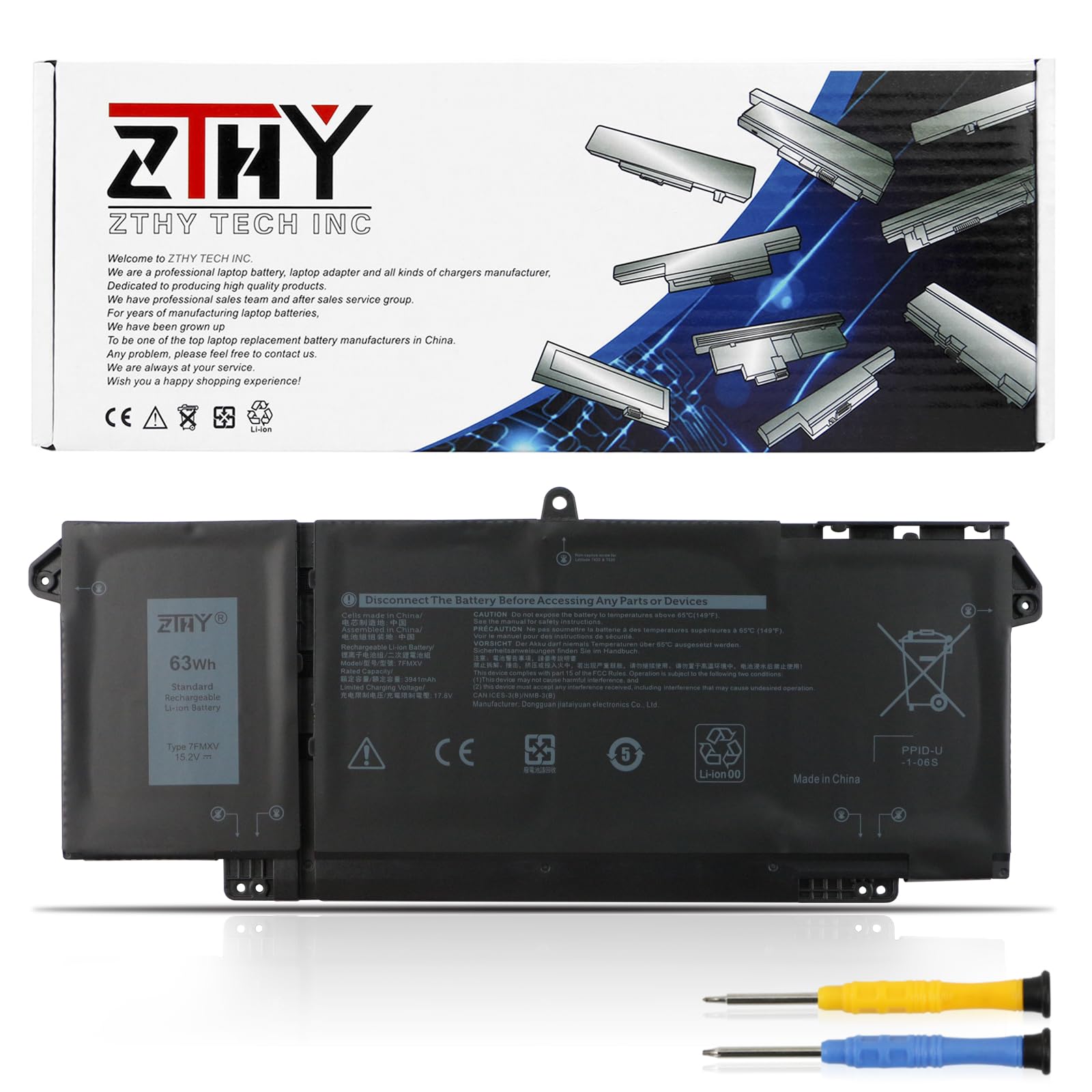 Zthy 7Fmxv Laptop Battery Replacement For Dell Latitude 5320 7320 7420 7520 Latitude 5320 2 In 1/7320 2 In 1/7420 2 In 1 P133G P