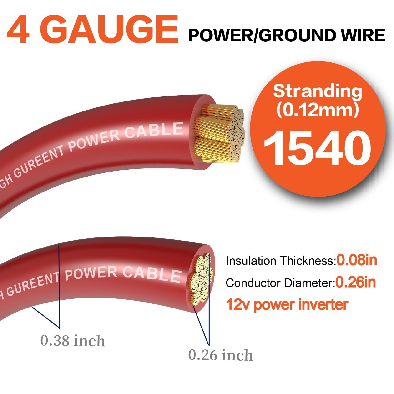 4 Gauge Wire (50Ft) Red Copper Clad Aluminum Cca   Primary Automotive Wire,Car Amplifier Power & Ground Cable,Battery Cable For