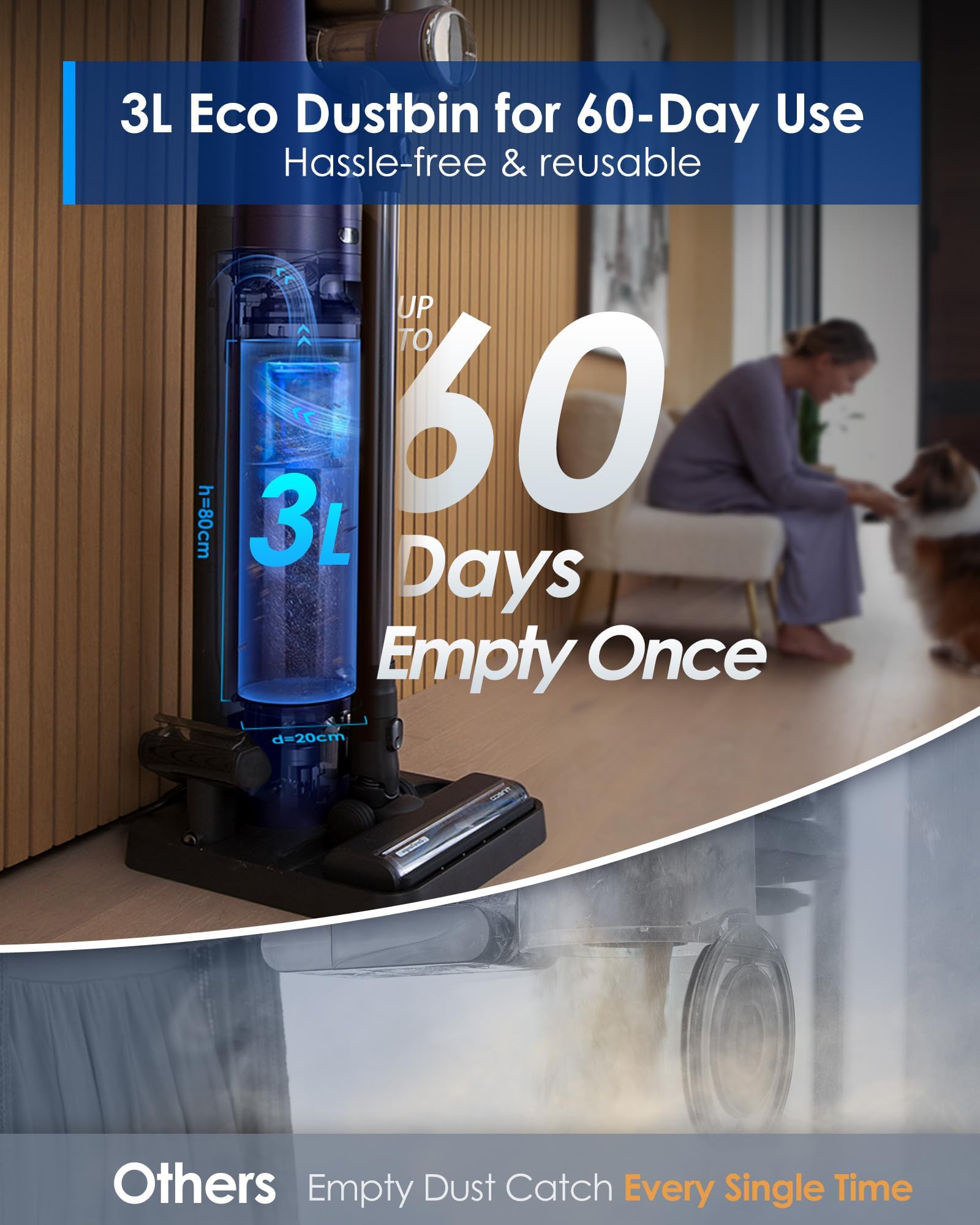 Tineco Pure One Station Furfree Cordless Vacuum Cleaner With 3L Auto Dust Base, Smart Stick Vacuum Cleaner Powerful Suction & Li