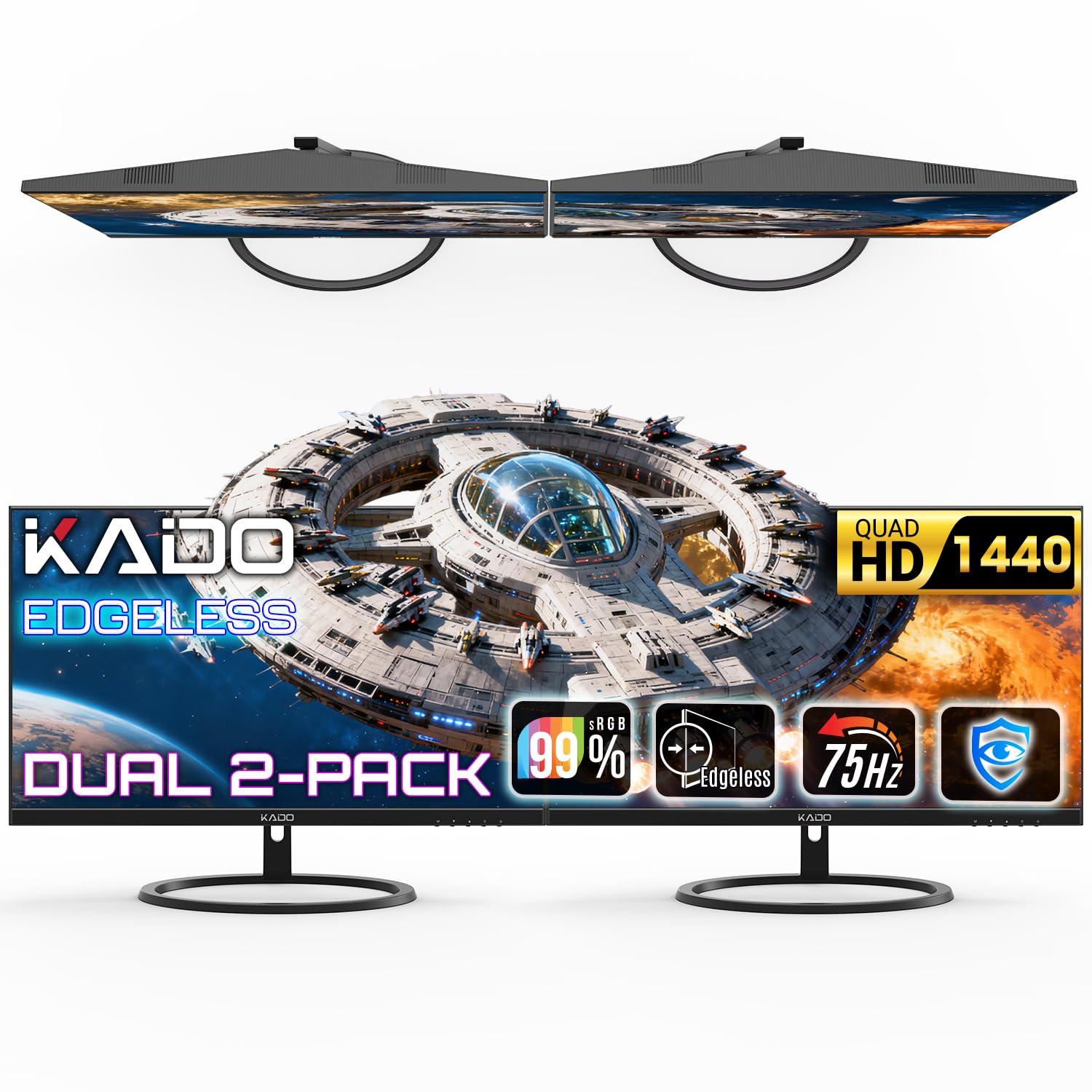 Kado 2-Pack 27-inch Flat Screen 2560x1440 QHD IPS Computer Monitor 75Hz