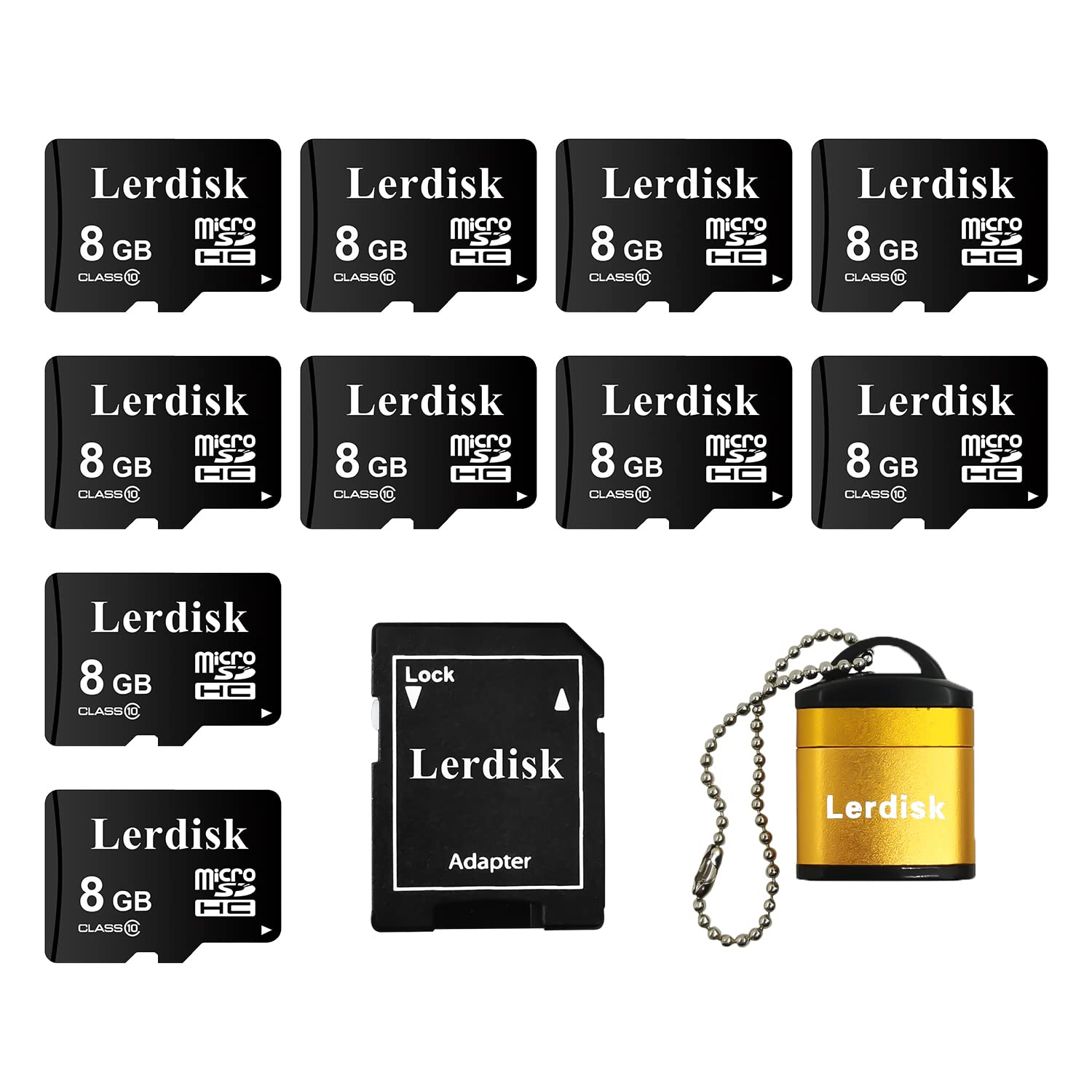 Lerdisk Factory Wholesale Micro Sd Card 8Gb U1 Pack Of 10 In Bulk Microsd With Sd Adapter Produced By Authorized Licencee(8Gb)
