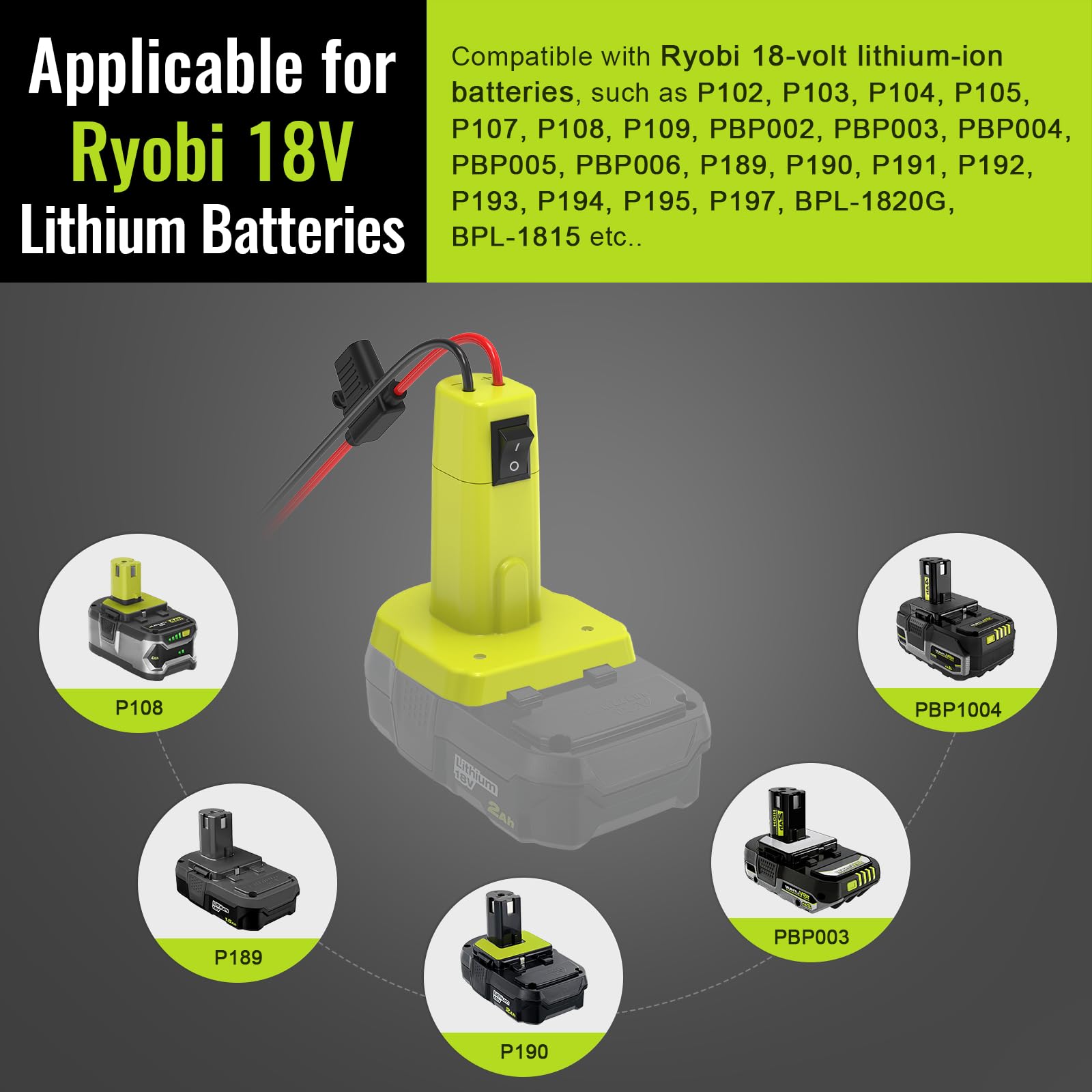 2 Packs Power Wheel Adapter For Ryobi 18V Battery, Upgraded Battery Converter Kit With Switch, Fuse & Wire Terminals, 12 Awg Wir