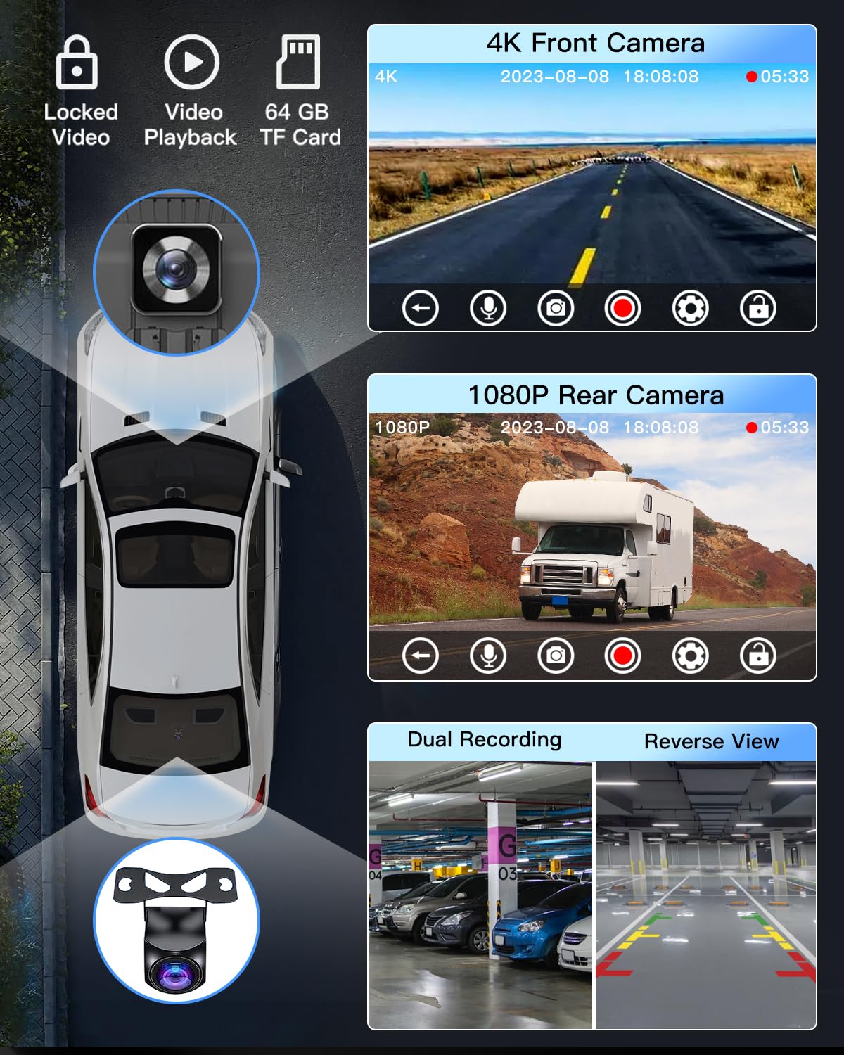Wireless Carplay Touchscreen With 4K Dash Cam: Portable Apple Carplay & Android Auto Car Stereo, Car Audio Receivers With 1080P