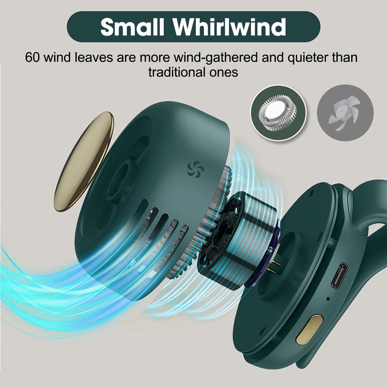 Cijikos Small Clip Fan, Portable Silent Mini Bladeless Fan Clip On, 3 Speeds Clip-On Fans For Shirt, Mini Whirlwind Fans For Wai