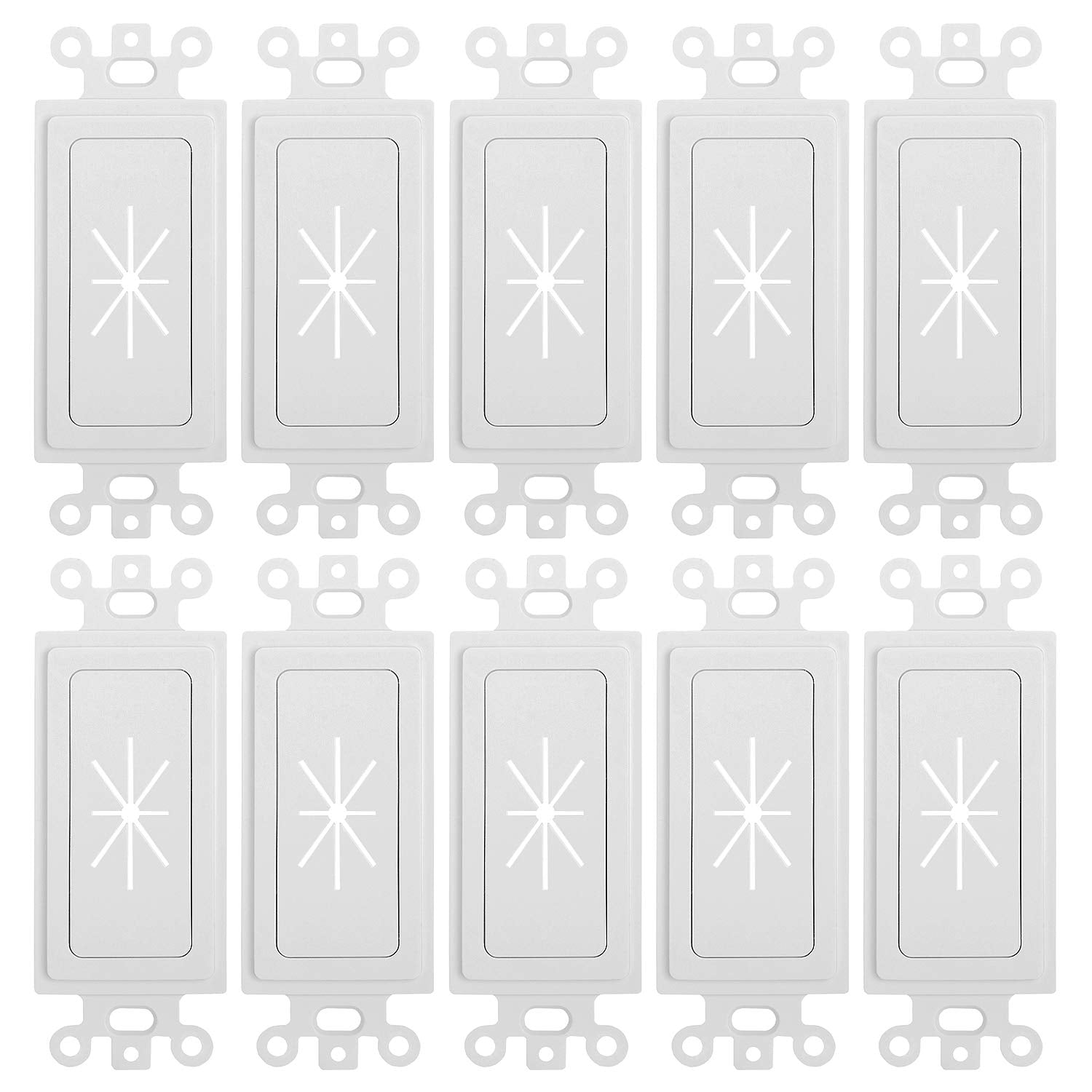 Cmple   Decora Wall Plate 1 Gang Insert With Flexible Opening Single Gang Decor Wall Plate   White   (10 Pack)