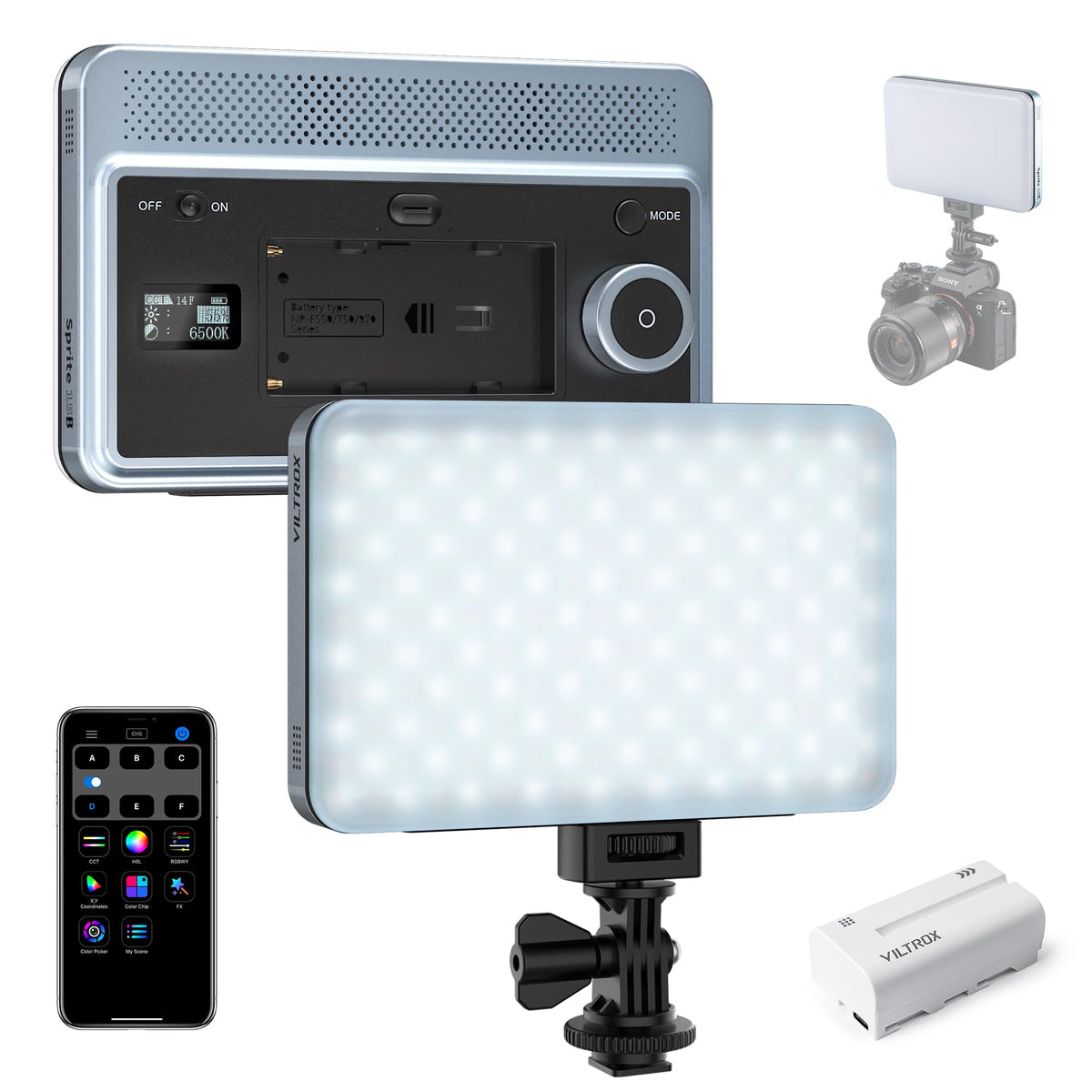 Viltrox15B Bi-Color Led Camera Video Light,18W 2800K-6800K Cri 95+, On Camera Led Photography Lighting With Cold Shoe,2200Mah Re