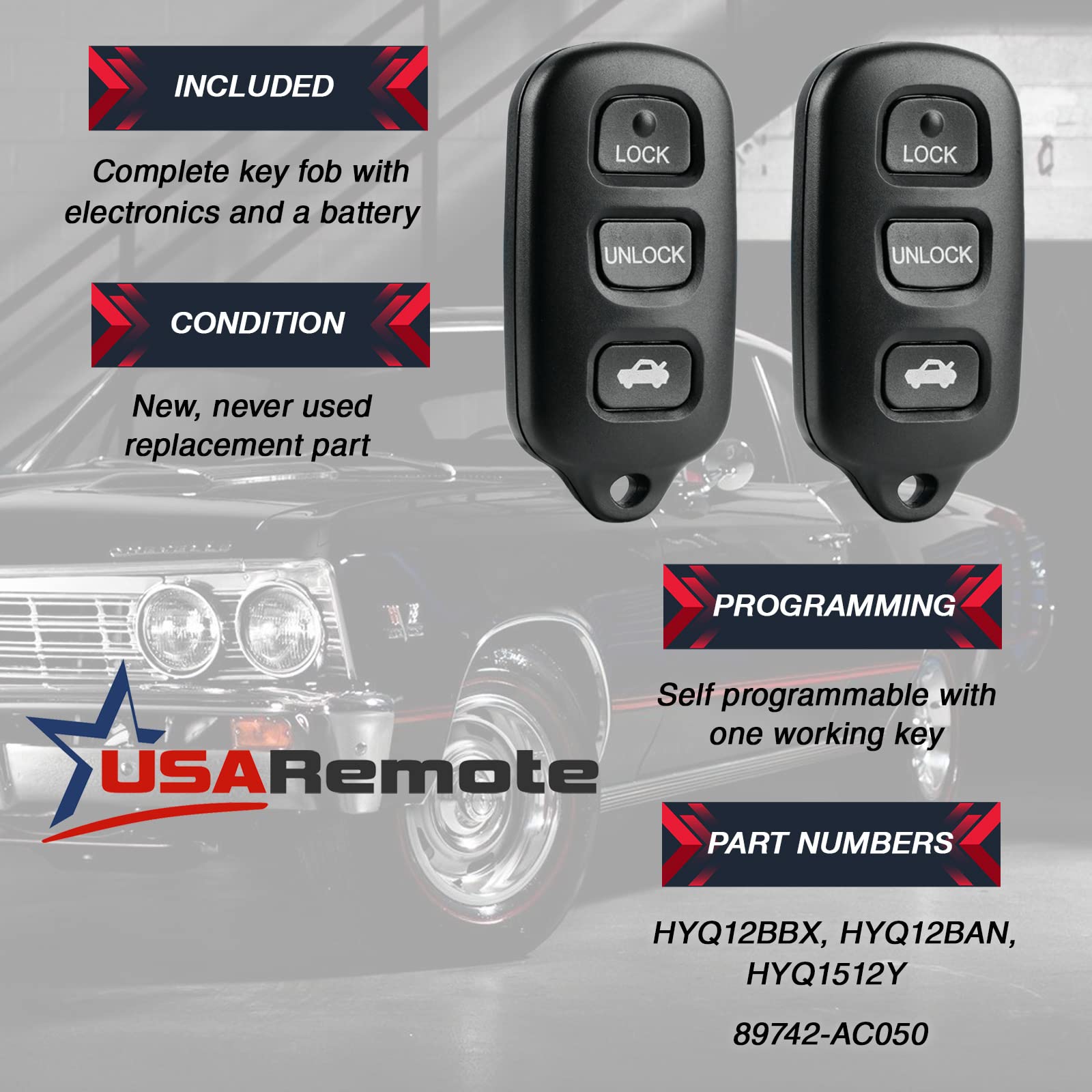 Key Fob Keyless Entry Remote Fits 1998 1999 2000 2001 2002 2003 2004 Toyota Avalon (Hyq12Bbx W/Panic), Set Of 2