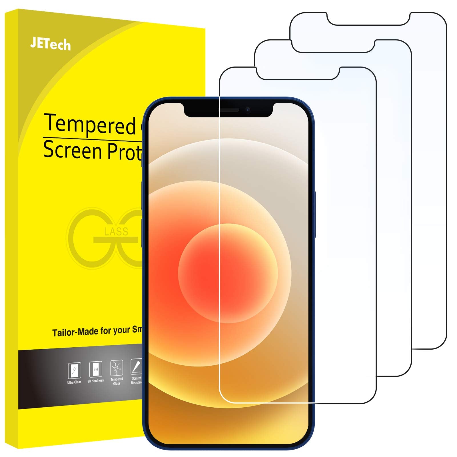 Jetech Screen Protector For Iphone 12/12 Pro 6.1 Inch, Tempered Glass Film, 3 Pack