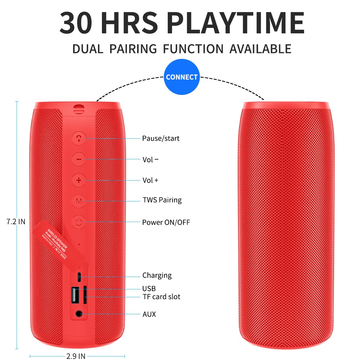 Bluetooth Speaker,Musibaby M88 Speaker,Speakers Bluetooth Wireless,Dual Pairing, Bluetooth 5.0,Loud Stereo Sound,Booming Bass,30H Playtime For Home& Outdoor Party,Beach,Portable Speaker,Gifts(Red)