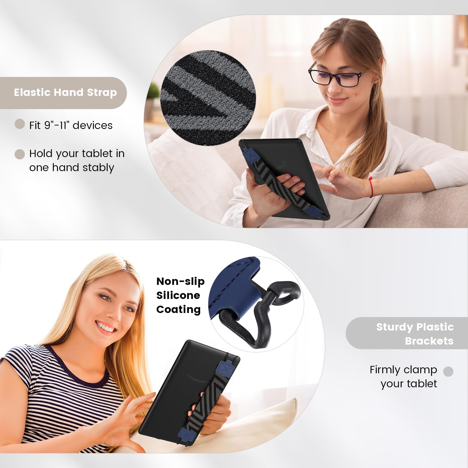 MoKo Security Hand Strap for 9 11 Inch Tablet, iPad/iPad Pro/iPad Air/Kindle Fire HD/Samsung, High Elasticity Versatile Hand Strap Lightweight Finger Grip Holder, Indigo