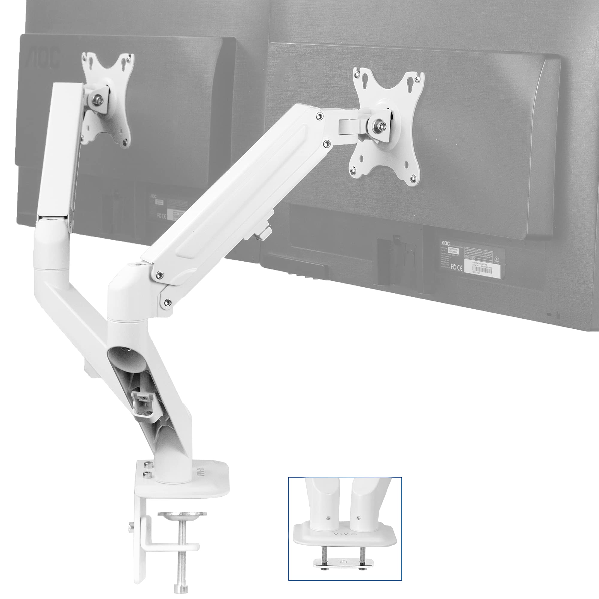 VIVO Aluminum Articulating Dual Monitor Arm for 17 to 27 inch Screens, Desk Mount Tension Spring Monitor Stand for 2 Screens, White, STAND V102OW