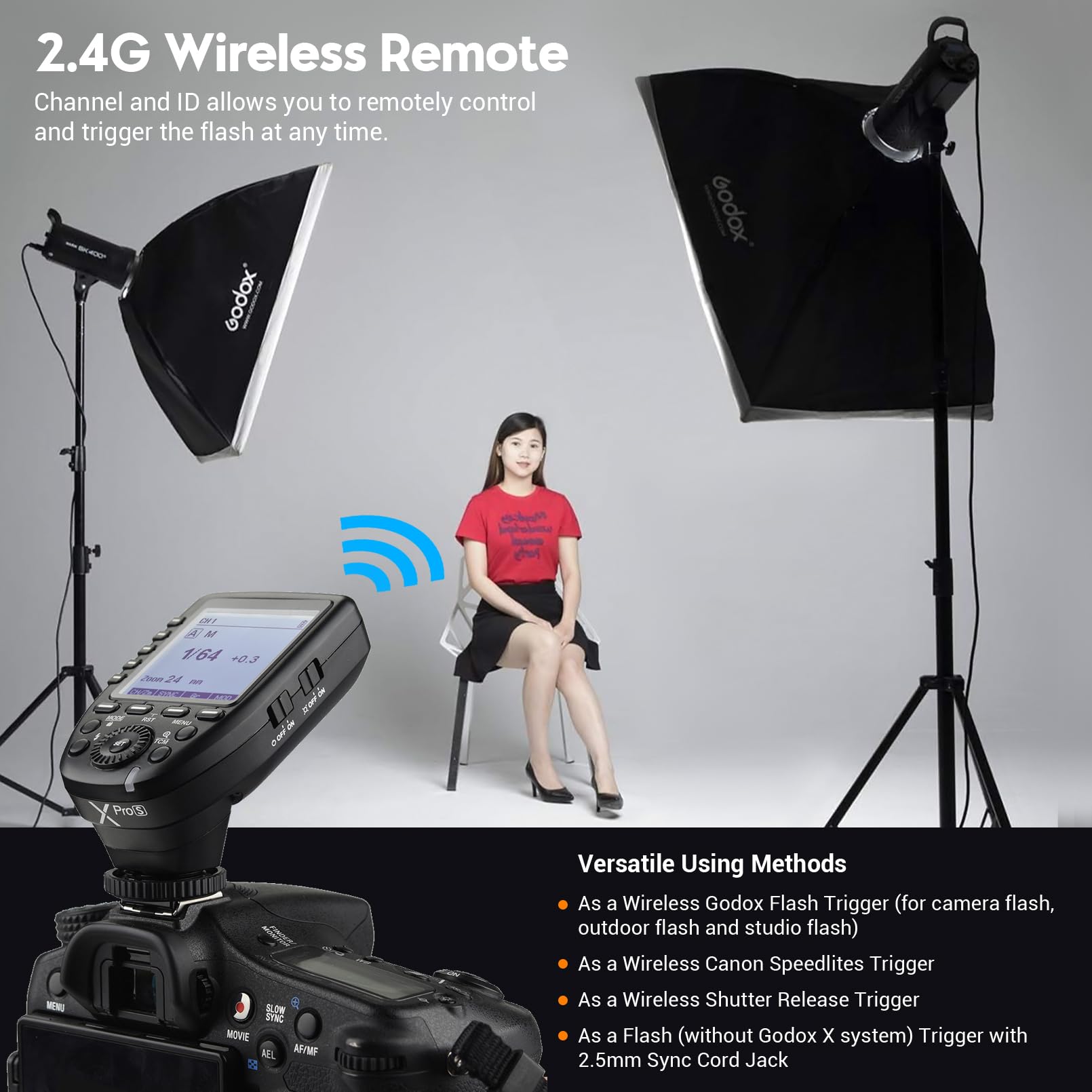 Godox Xpro S Ttl Wireless Flash Trigger For Sony Camera, 2.4G Wirless Flash Transmitter Hss 1/8000S, Ttl Convert Manual Function