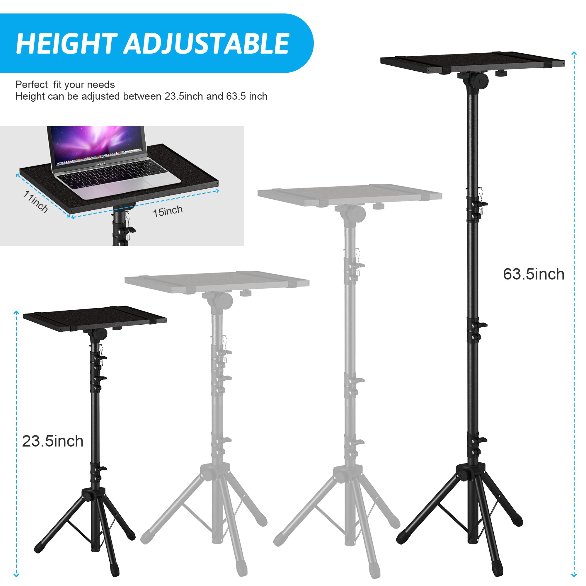 Projector Stand Tripod, Decosis Laptop Tripod Stand Adjustable Height From 23.5 To 63.5 Inches With Gooseneck Phone Holder, Lapt
