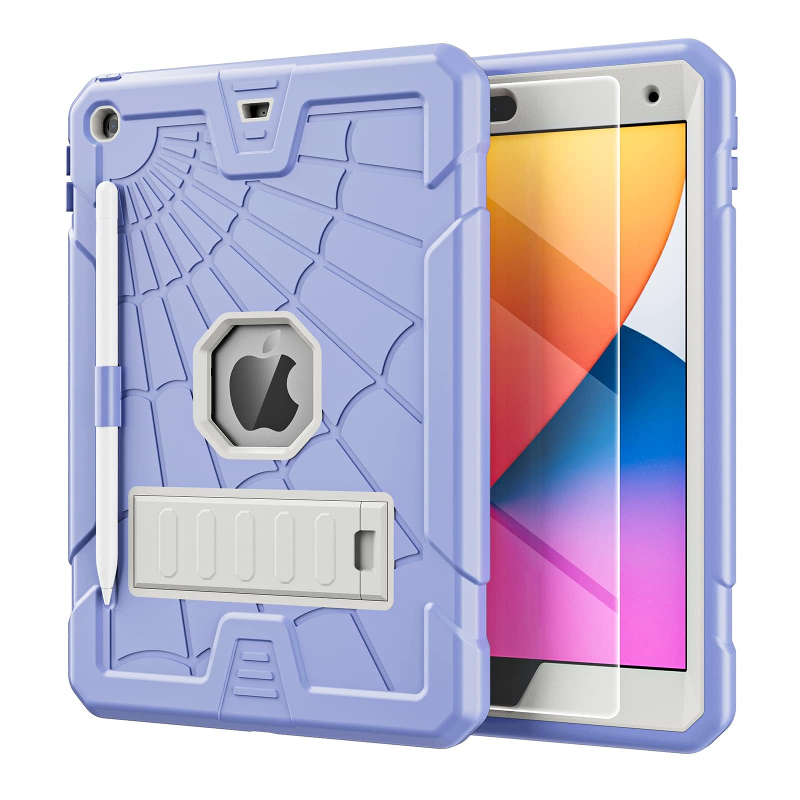 Tsqqst Ipad 10.2 Case For Kids With Pencil Holder 2021 2020 2019 | Ipad 9Th Generation Case With Glass Screen Protector+Stand | 