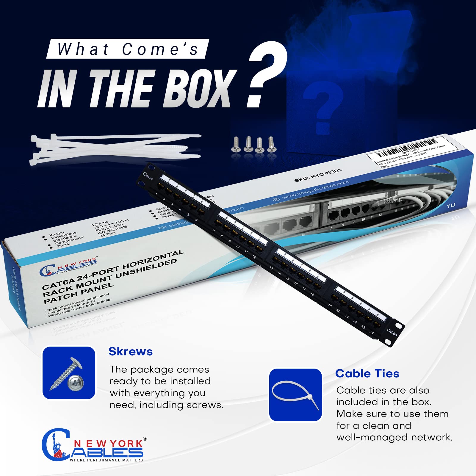 Newyork Cables   24 Port Cat6A, Cat6 Patch Panel, High Speed 10 Gbit/S (24 Port)