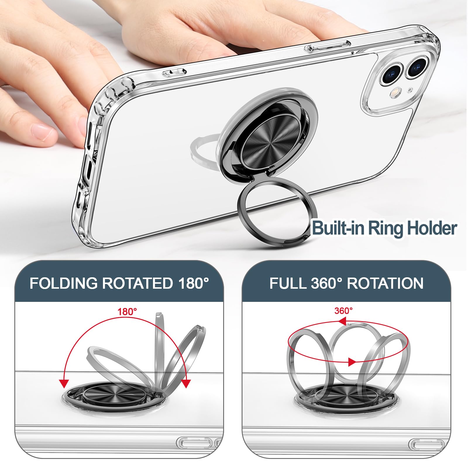 Hython Clear For Iphone 11 Case With Ring Stand [360Rotatable Ring Holder Magnetic Kickstand] [Support Car Mount] Transparent Ha