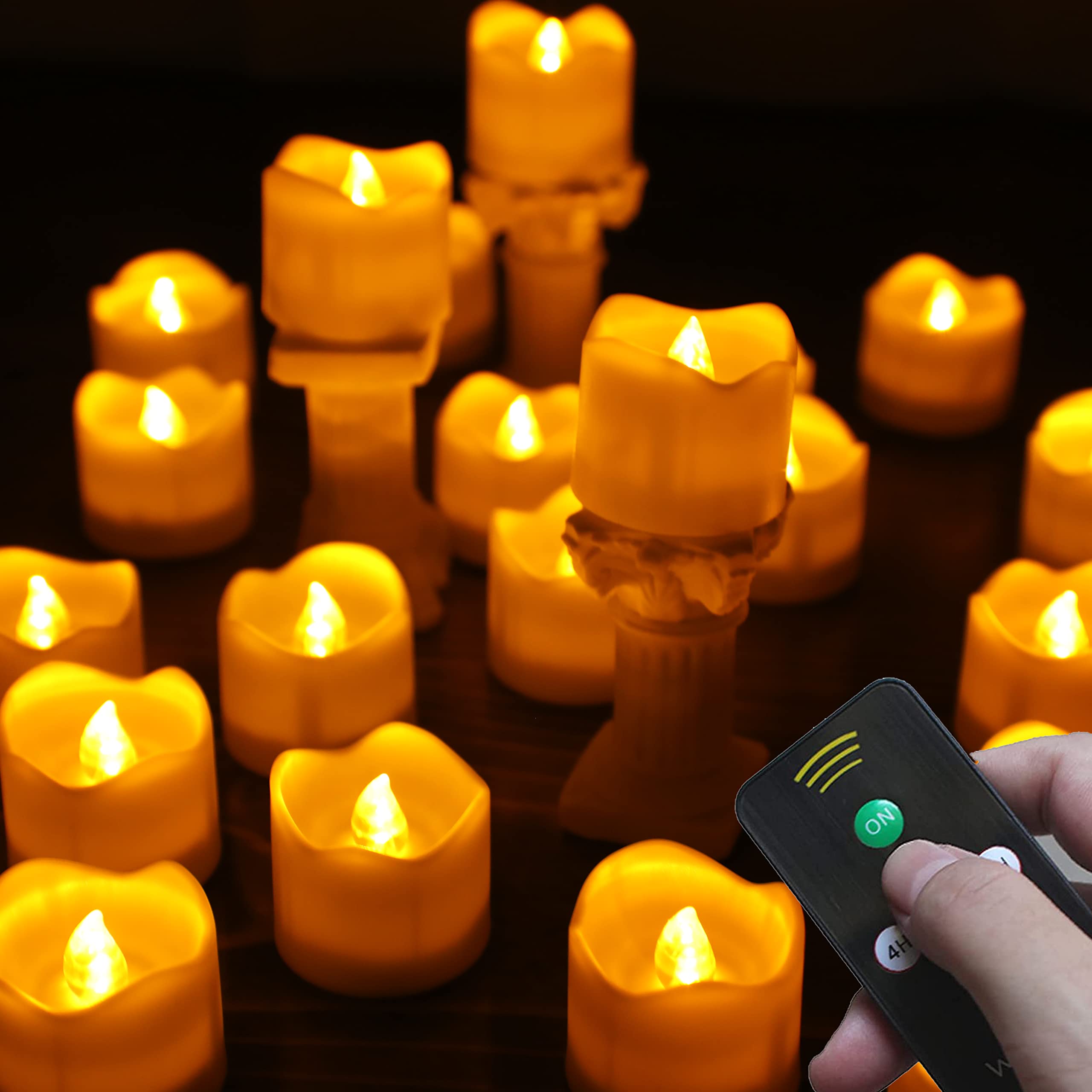 Wilrigir Flameless Votive Candles With Remote Control,Cr2450 Battery Operated Tea Light With Timer,Warm Yellow Led Candles For C