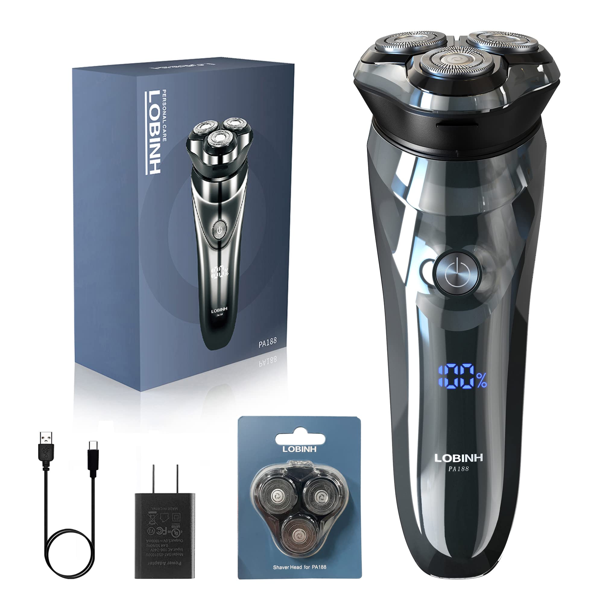 Lobinh Electric Razor For Men, 3D Rechargeable Waterproof Ipx7 Electric Shaver For Men Wet & Dry, Cordless Electric Rotary Razor