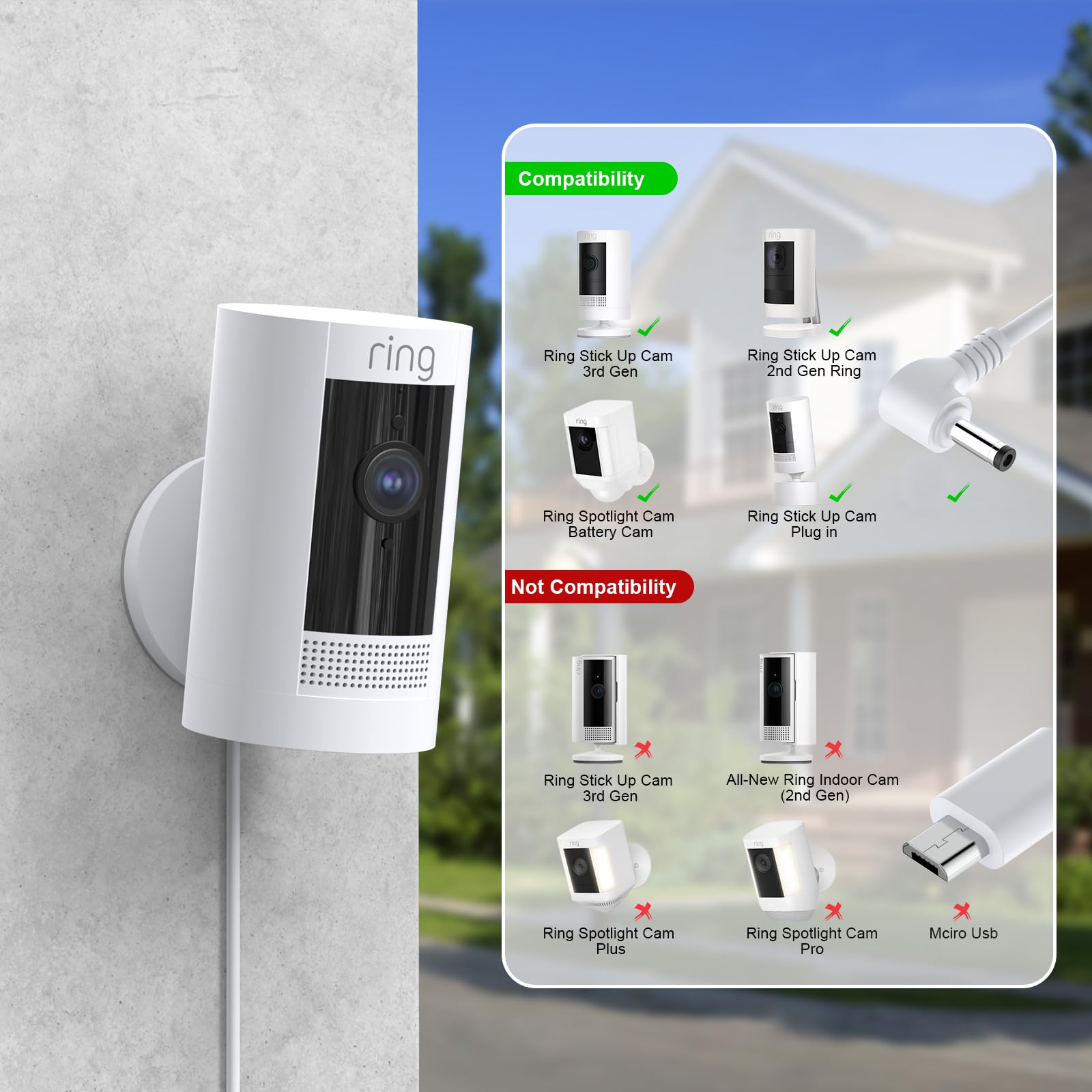 For Ring Stick Up Camera Plug In Power Cord, Charger Adapter Plug In 3Rd Gen, 2Nd Gen, For Ring Spotlight Cam Plus, Pro (Battery). Weatherproof, Continuously Charge Your Outdoor Camera, Usb C 16Ft