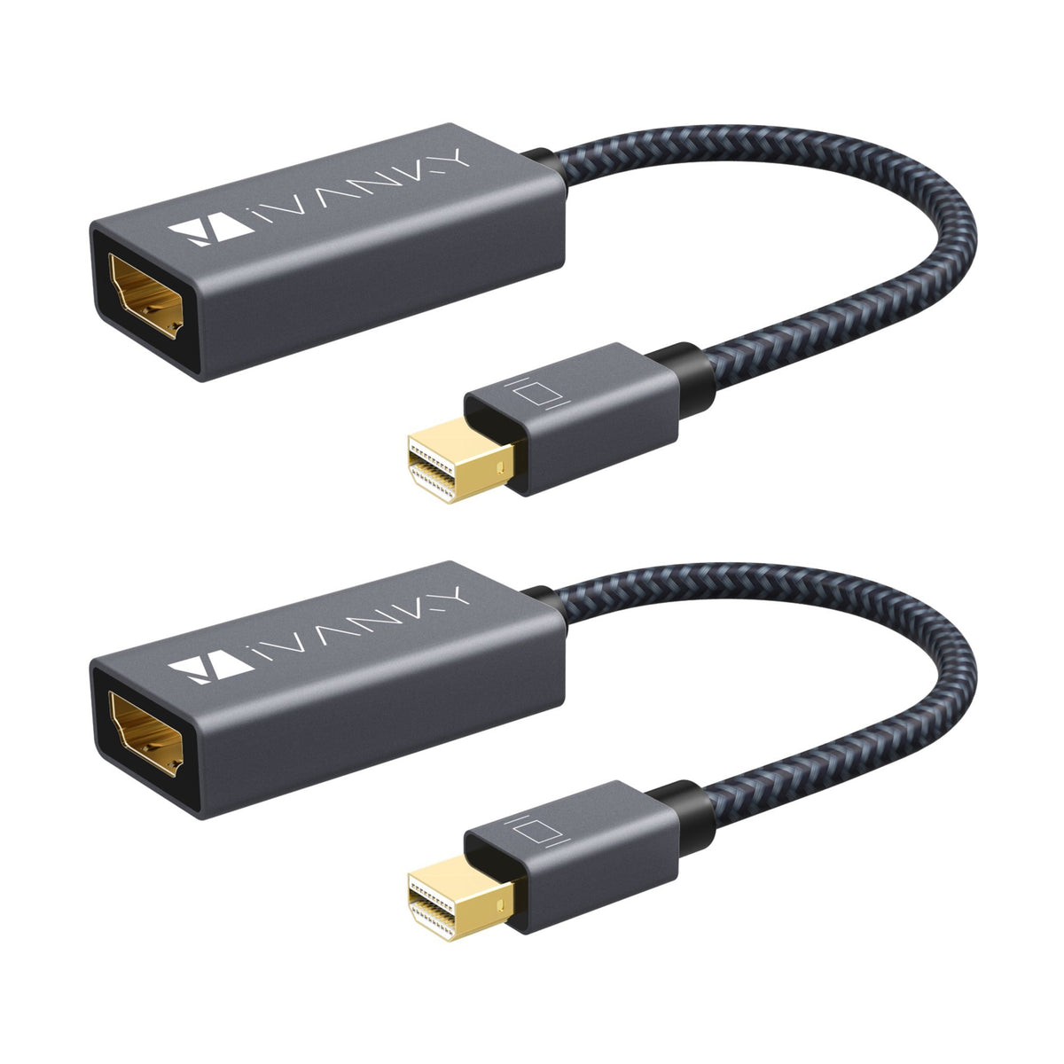 Ivanky Mini Displayport To Hdmi Adapter [2 Pack, Super Slim, Braided] Thunderbolt 1&2 To Hdmi, Mini Dp To Hdmi Adapter For Micro