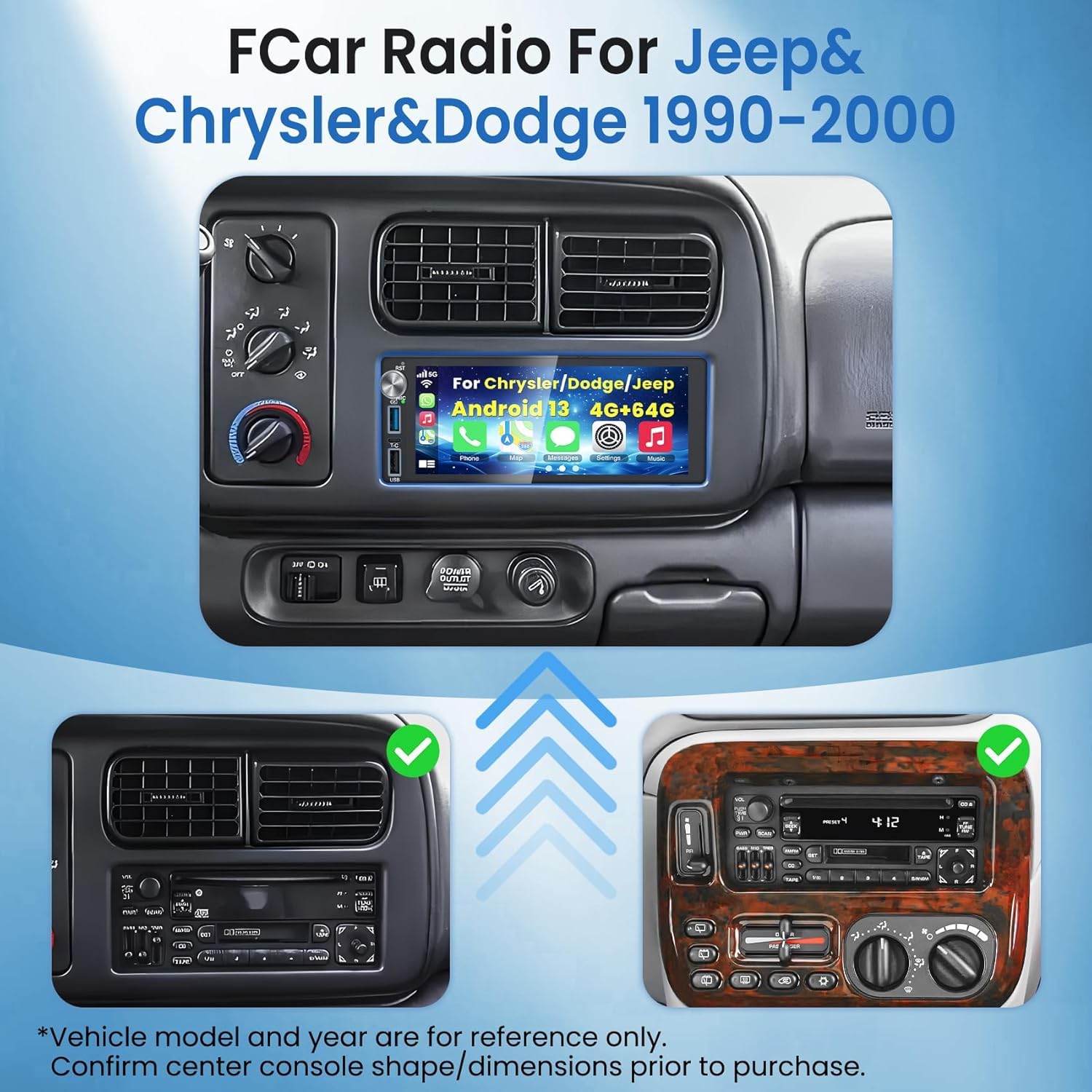 4G+64G Android 13 Car Radio For Dodge & Chrysler & Jeep (1990-2000), 6.2Touch Screen Stereo With Wireless Carplay, Android Aut
