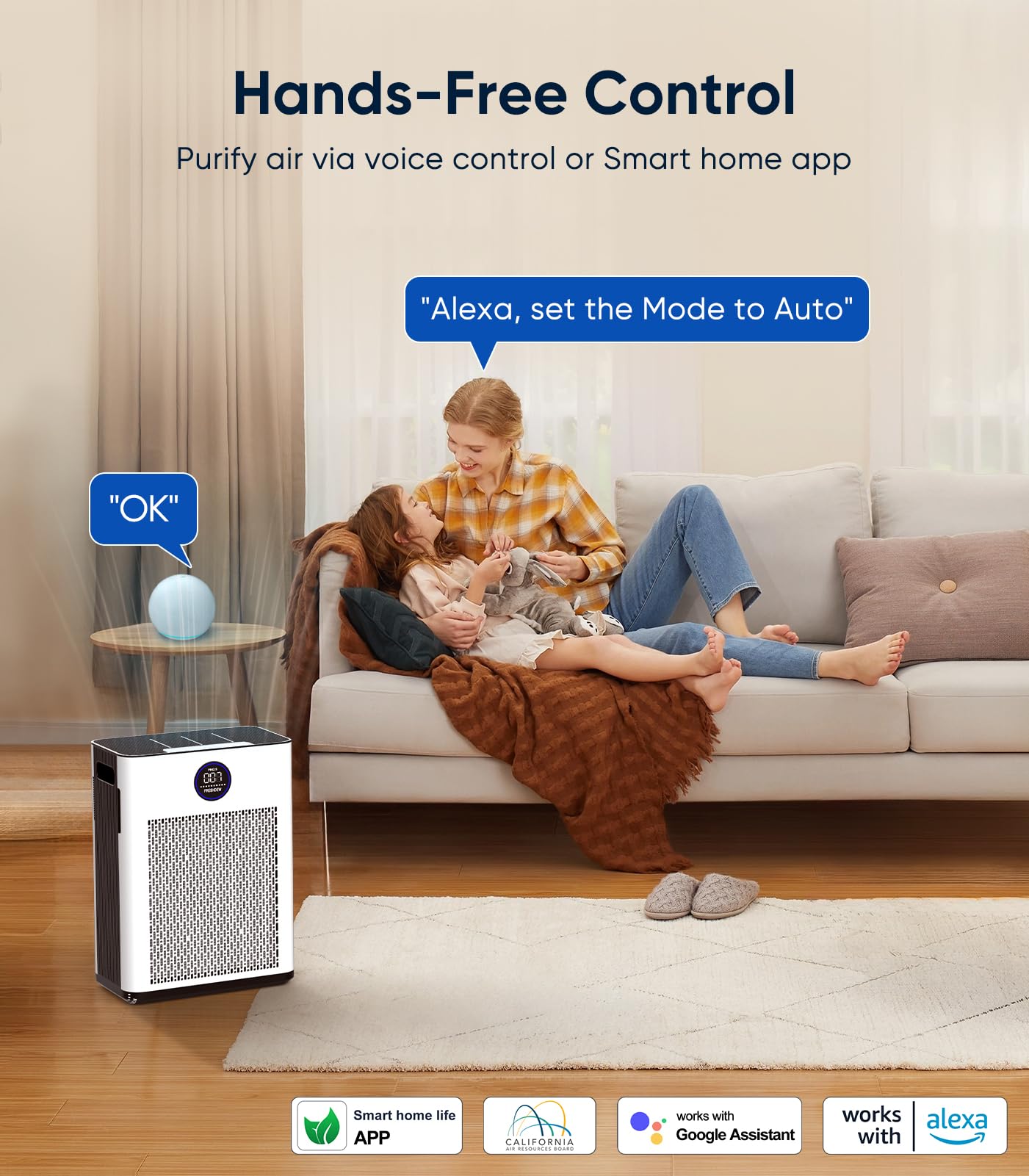 Air Purifiers For Home,Freshdew Air Purifiers For Bedroom Up To 2300Ft With Smart Wifi,Air Quality And Sensors,Double Sided Air