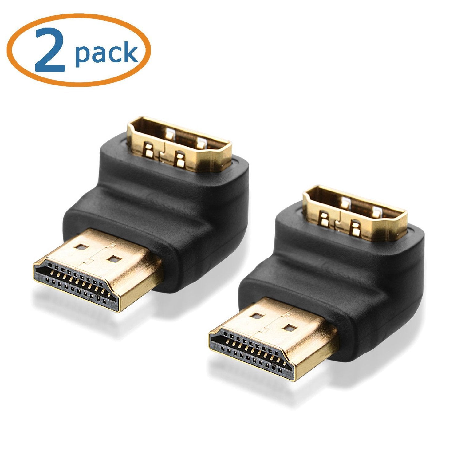 Cable Matters 2 Pack Right Angle HDMI Adapter with 4K 60Hz and HDR Support, 90 Degree HDMI Right Angle Adapter, Black