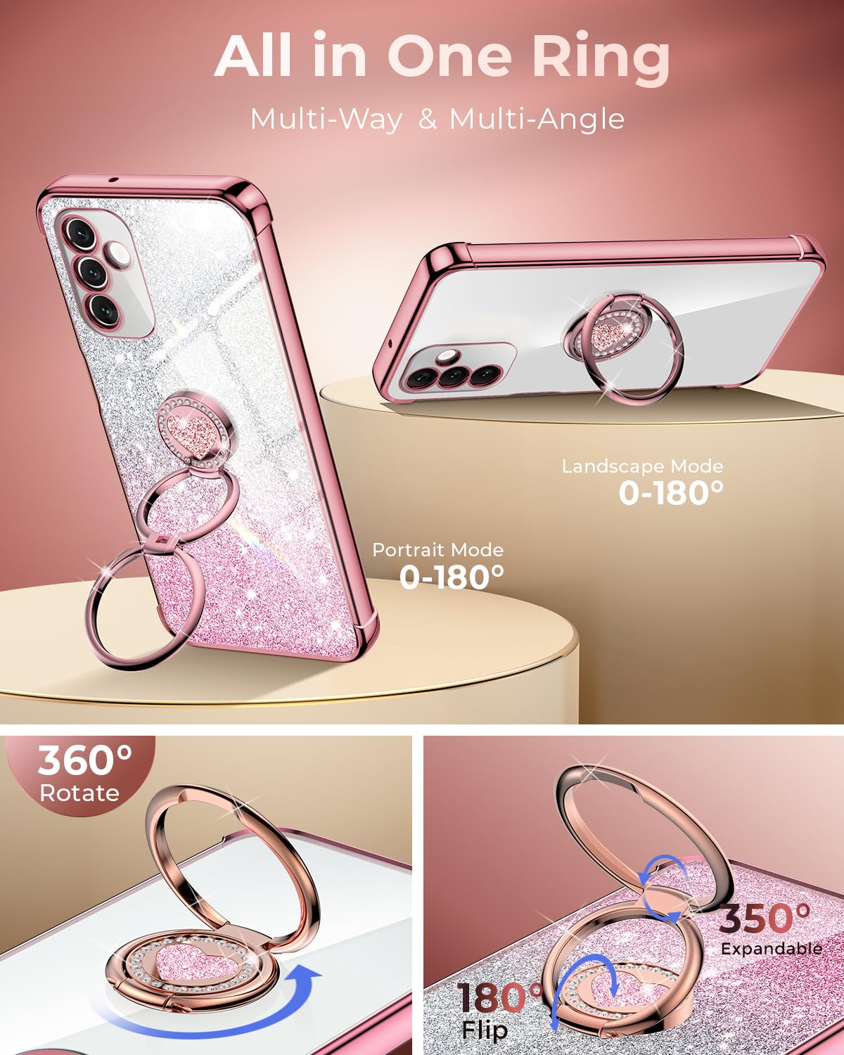 Xyz For Samsung Galaxy S23 Case With Stand, Galaxy S23 Case With Double Ring, Women Girls Bling Luxury Glitter Clear Phone Case