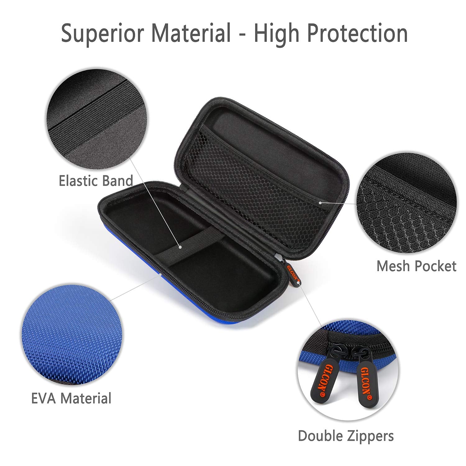 Blue Shockproof Charger Carrying Case   Glcon Small Hard Travel Eva Case For Wd Seagate Toshiba Hard Drive, Power Bank, Electron