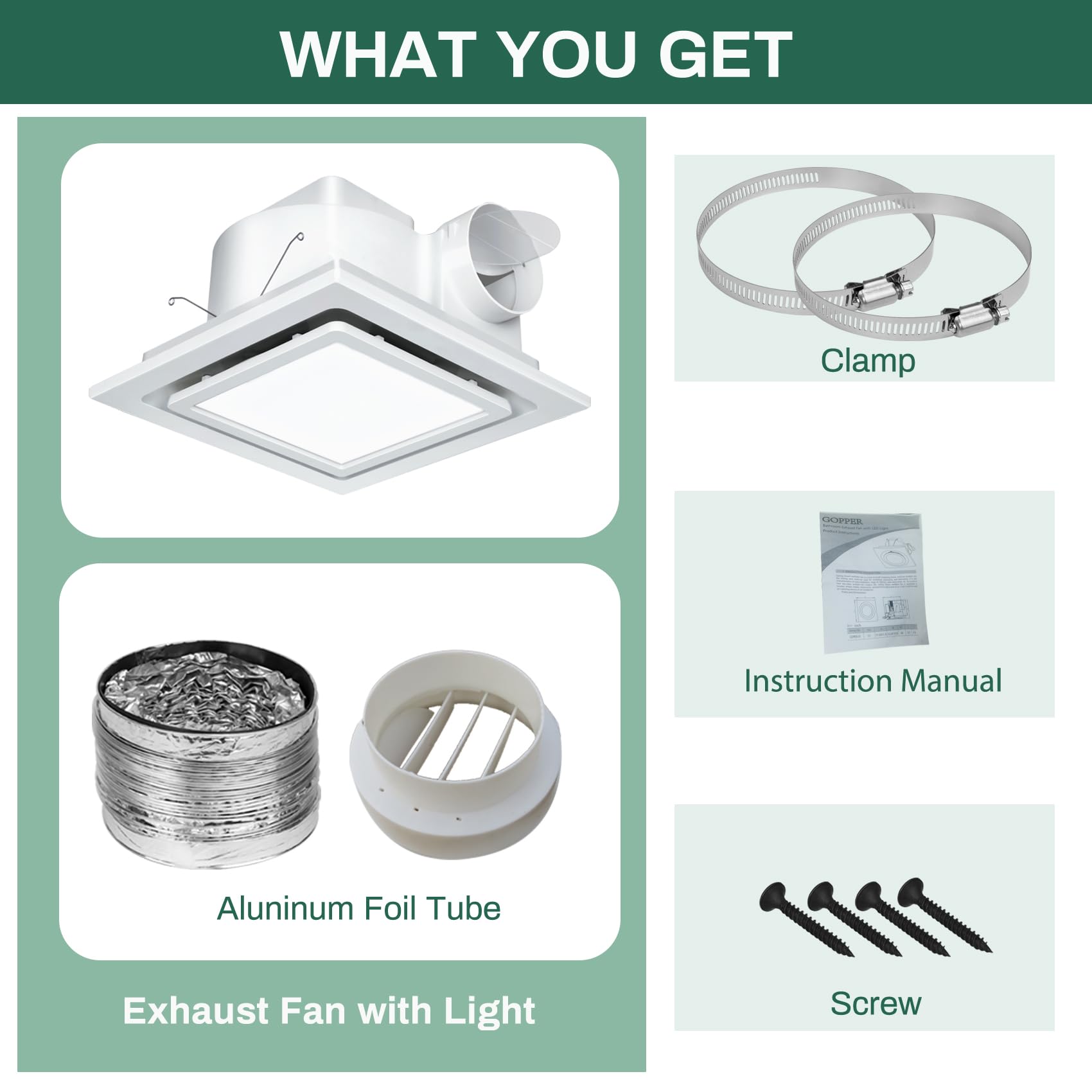 Gopper Bathroom Exhaust Fan With Light, Bathroom Fan With 12W 6000K Led Light Combo, 141Cfm 1.0Sones Low Noise Bath Room Ventila