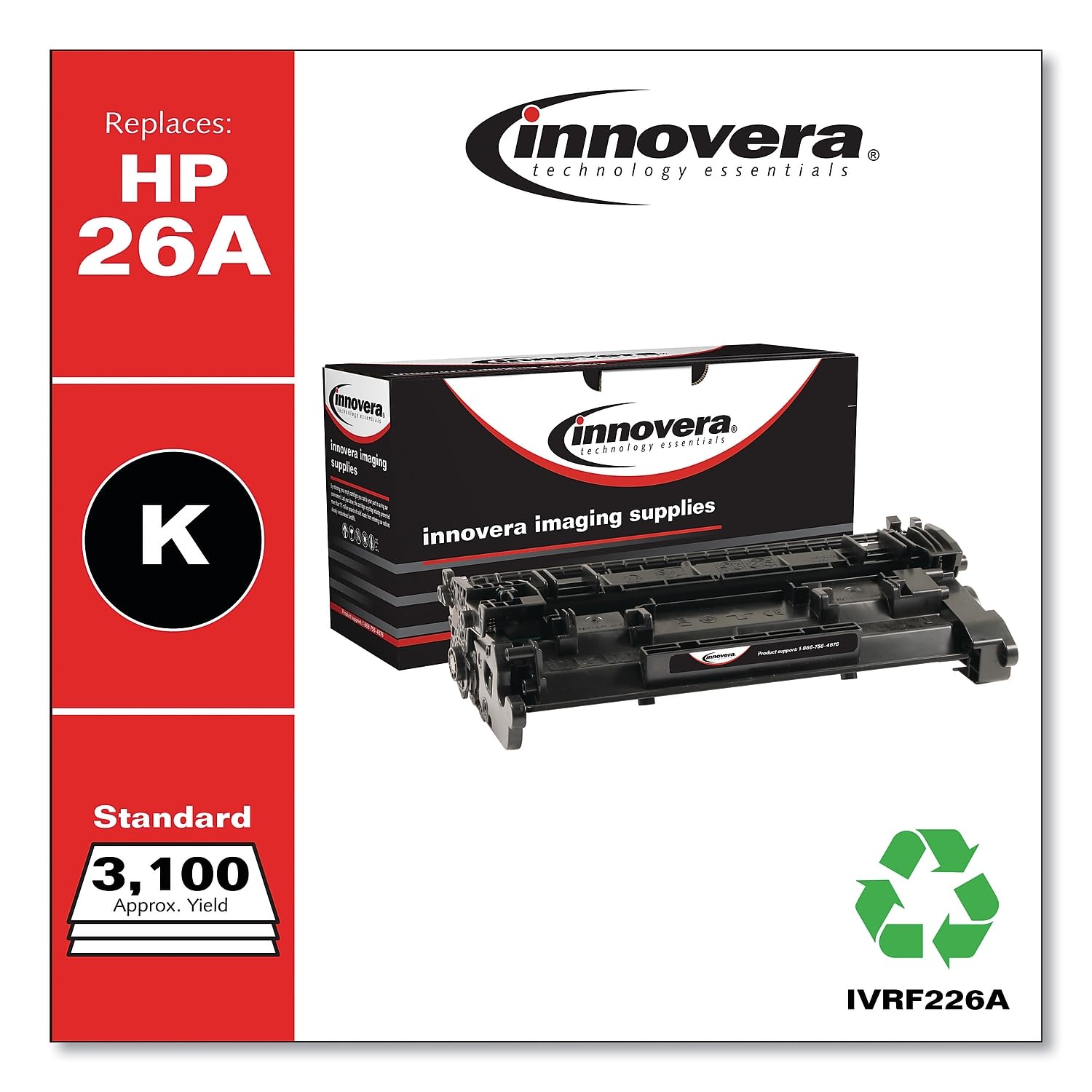 Innovera Ivrf226A 3100 Page Yield, Replacement For Hp 26A (Cf226A), Remanufactured Toner   Black