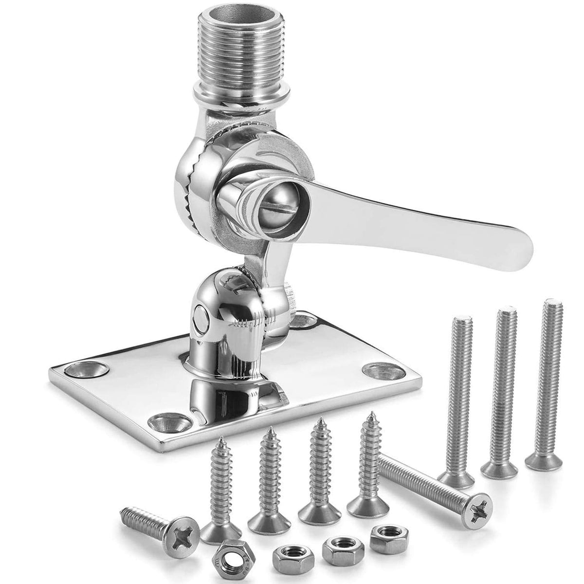 Zomchain Marine Vhf Antenna Mounts, Ratchet Mount, 316 Stainless Steel Adjustable Base Mount For Boat