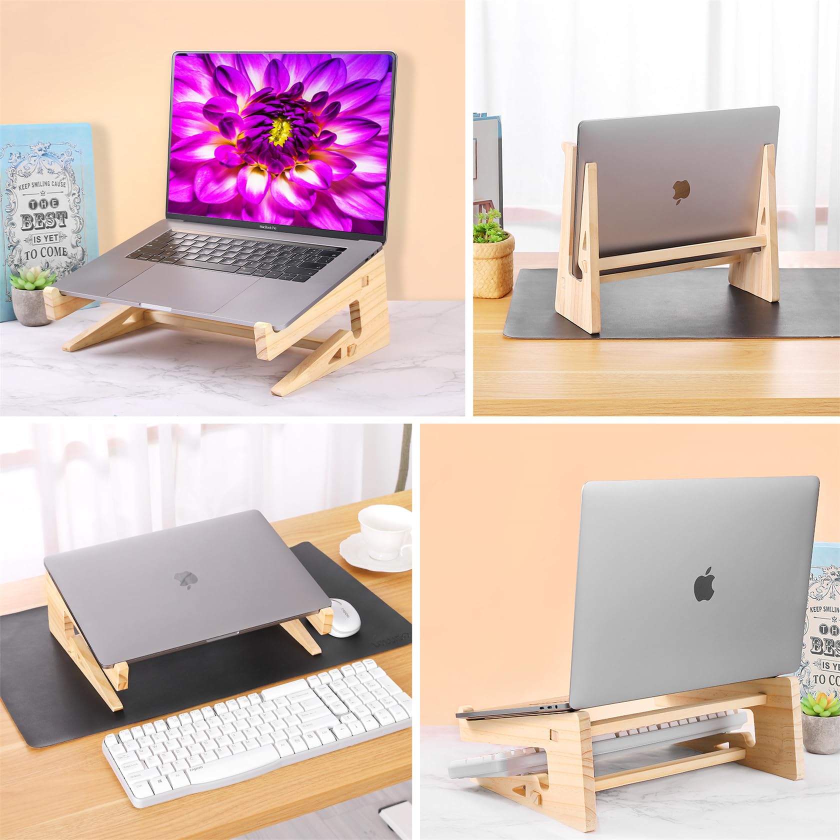 Wood Laptop Stand,Universal Computer Stands For Desk,Vertical Laptop Holder For Macbook Pro, Wooden Laptop Riser For Macbook Air