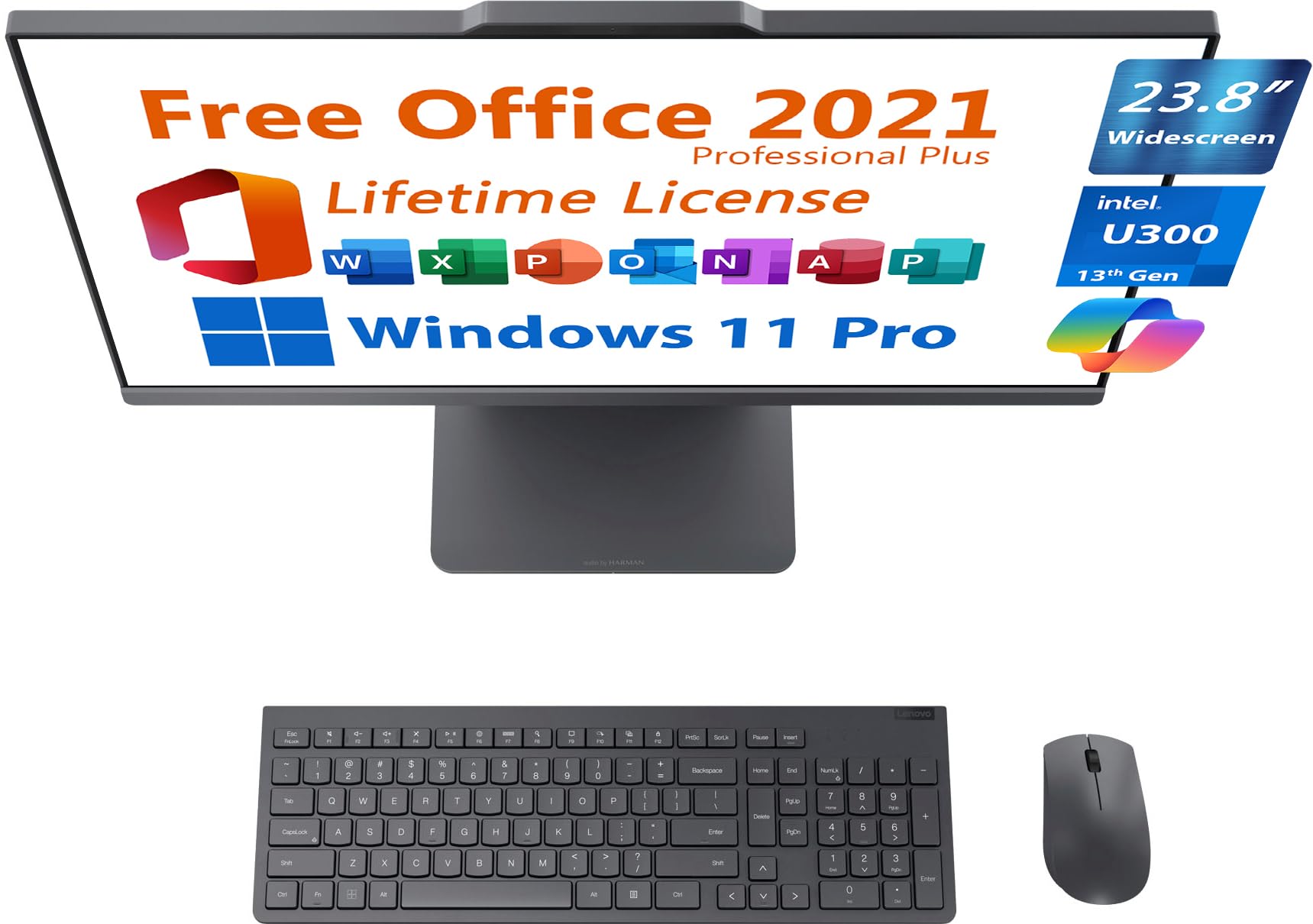 Lenovo All-In-One Aio Desktop, 23.8 Fhd, Free Microsoft Office, Copilot Ai Chat, 13Th Gen Intel 5-Core U300 4.4Ghz, 16Gb Ddr5, 1